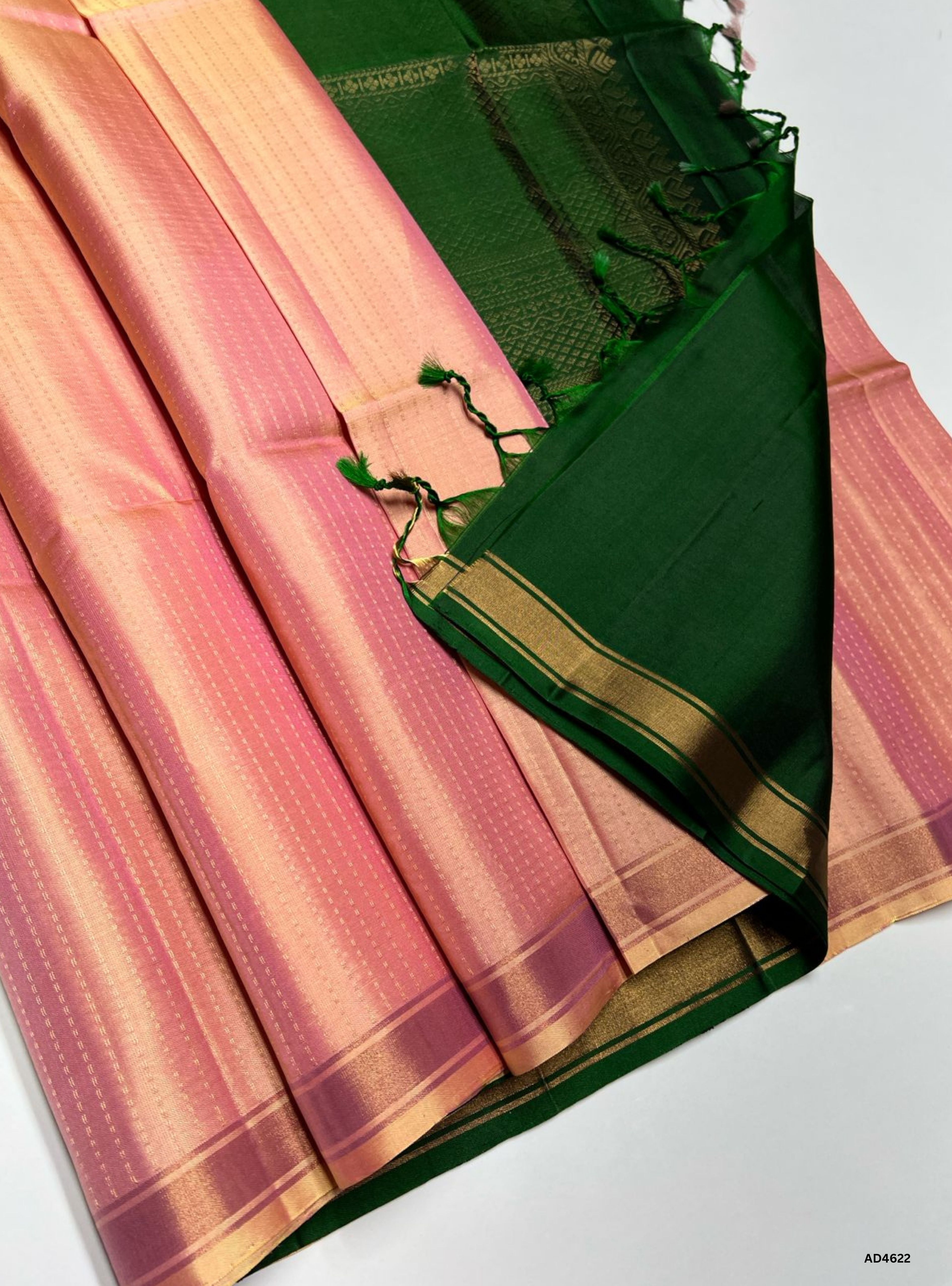 Dual Tone Peach & Green - Vairaoosi Soft Silk Saree