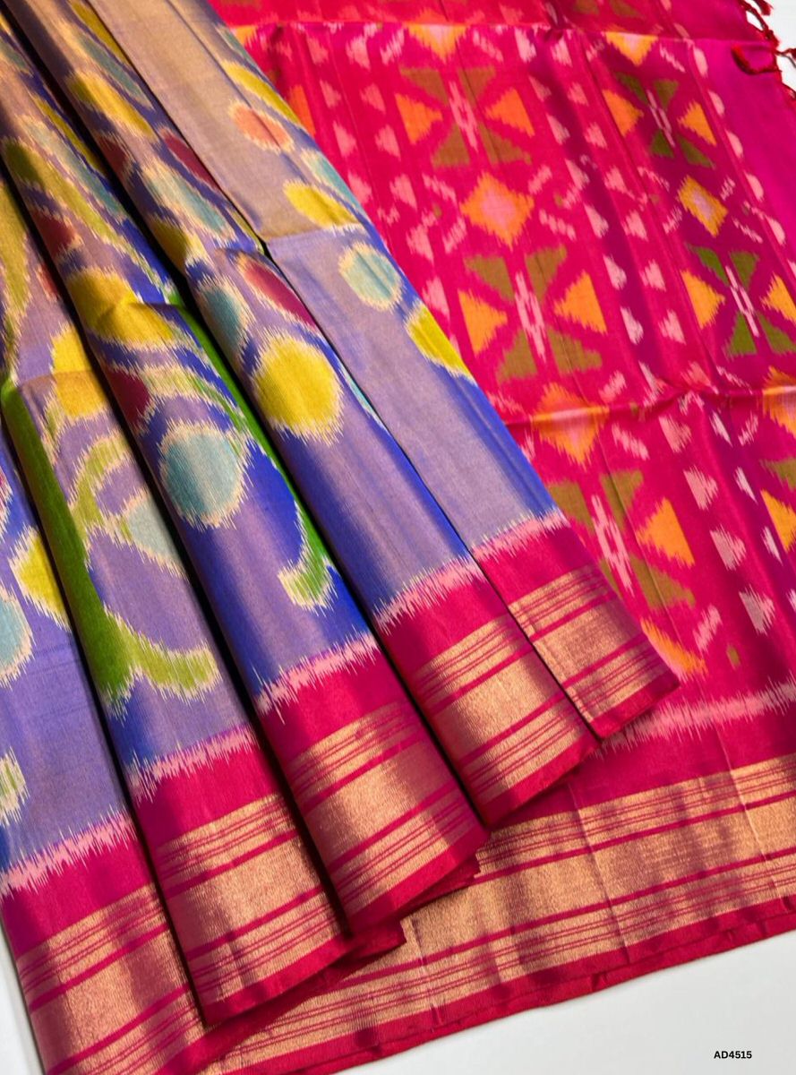 Dual Tone Blue & Redish Pink - Pochampally Soft Silk saree