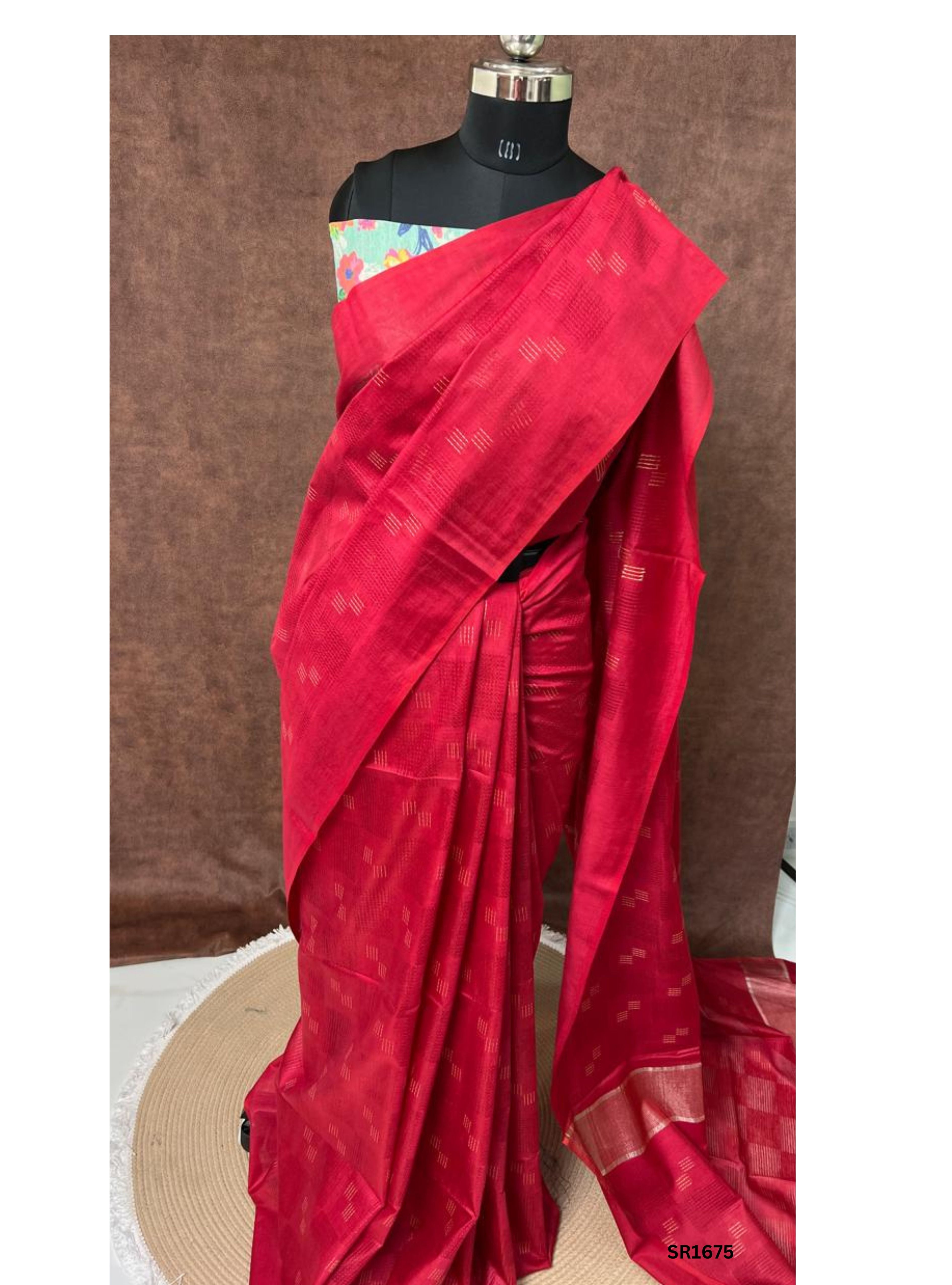 Red - Moonga Silk Saree