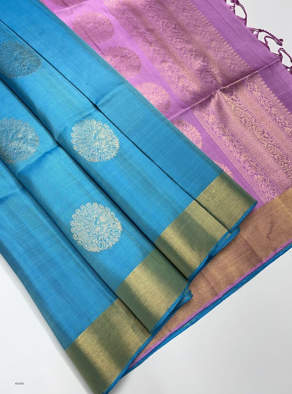 Sky Blue & Pink - Soft Silk Saree