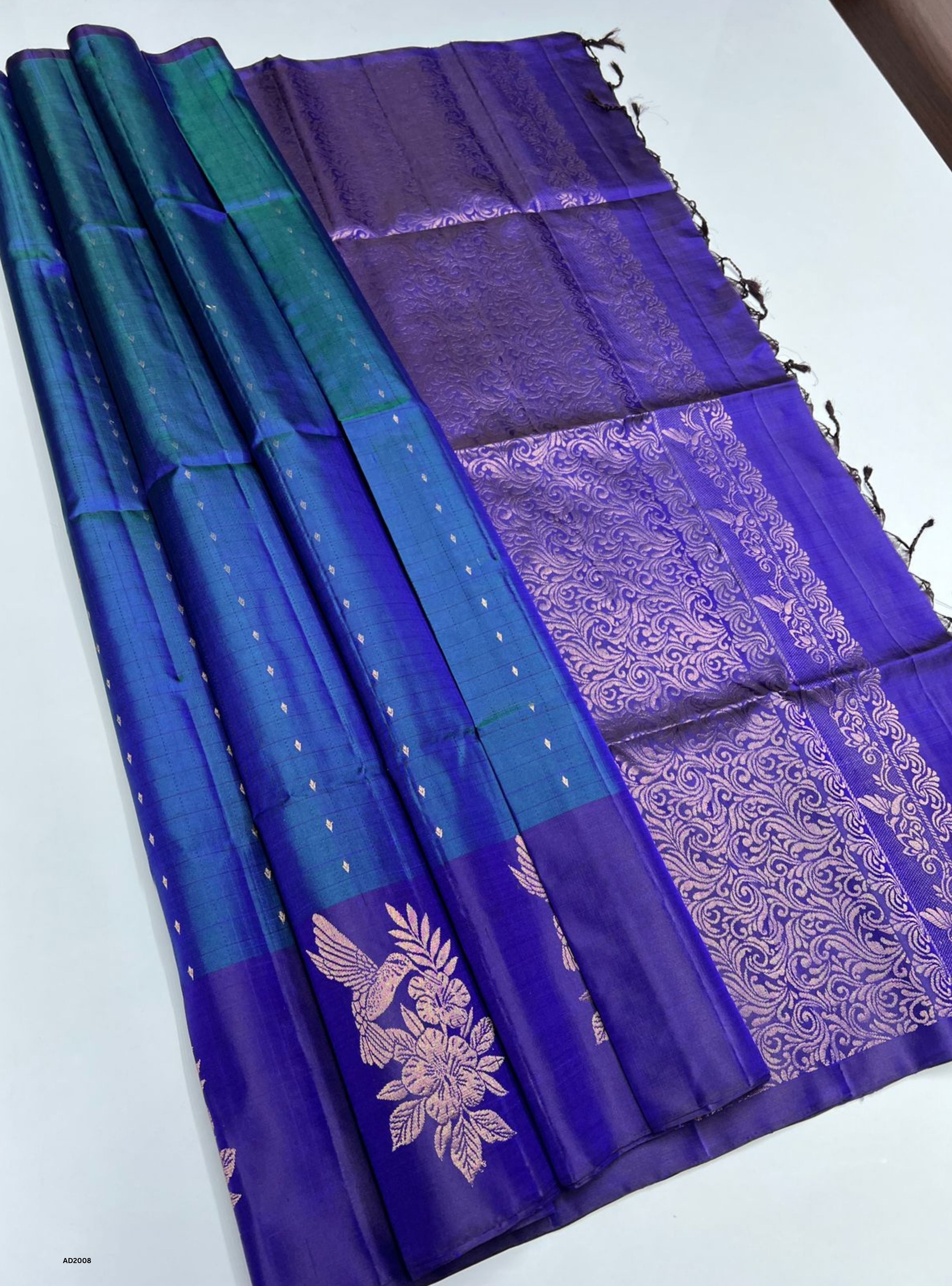 Peacock Blue & Violet - Soft Silk Saree