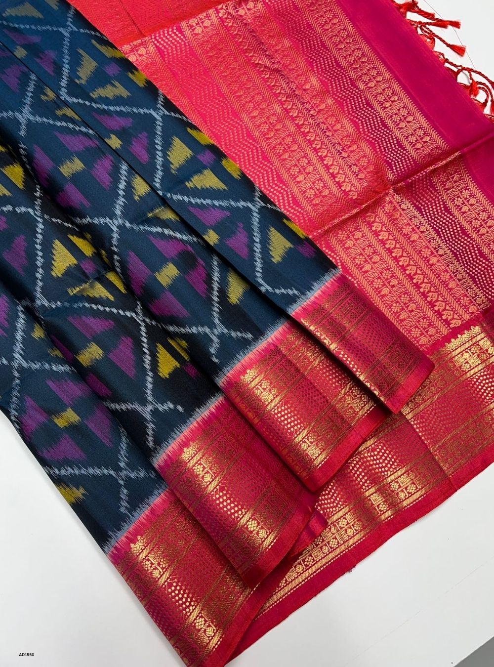 Dark Teal & Orangish Pink - Soft Silk Saree