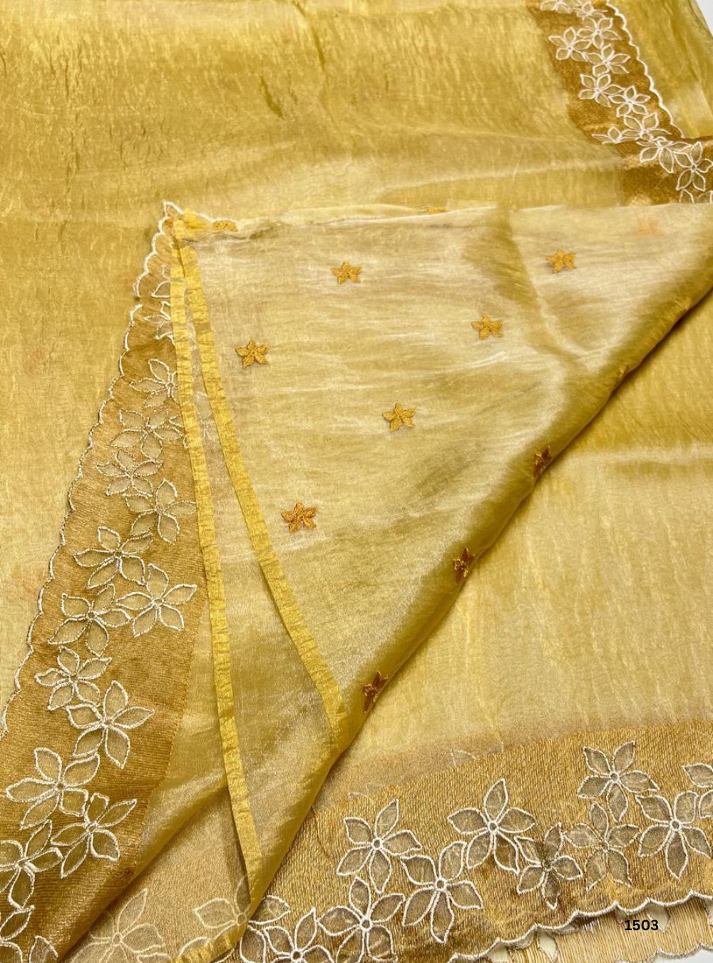 Golden Yellow - Organza Embroided Saree