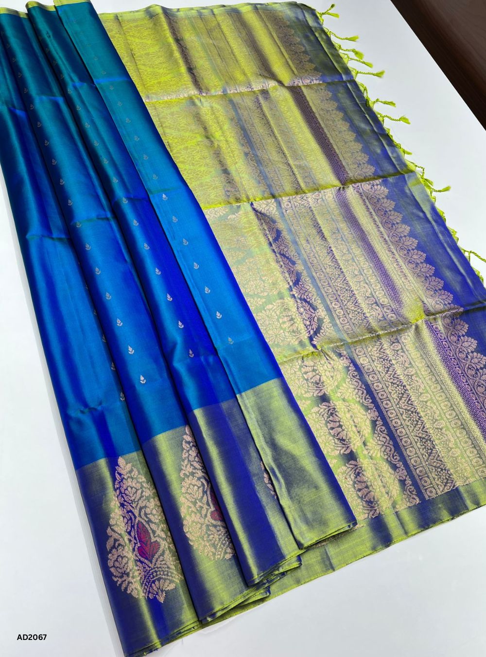 Peacock Blue & Dual Tone Green - Soft Silk Saree