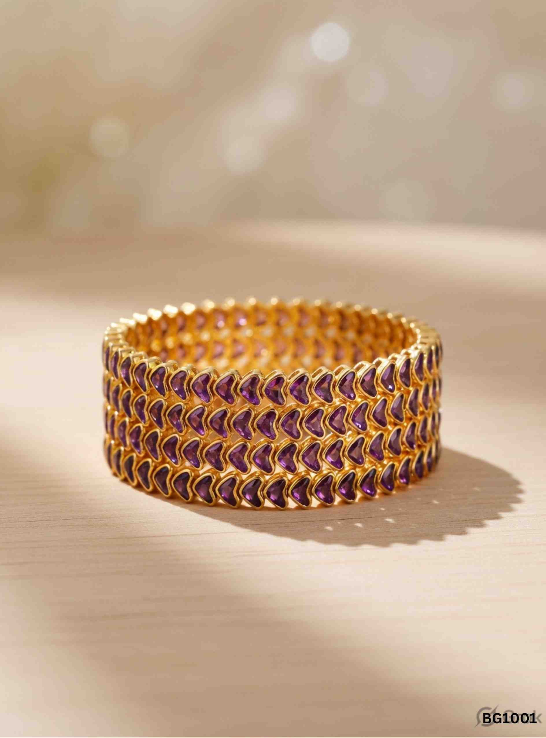 Purple - Kundan Bangle Set