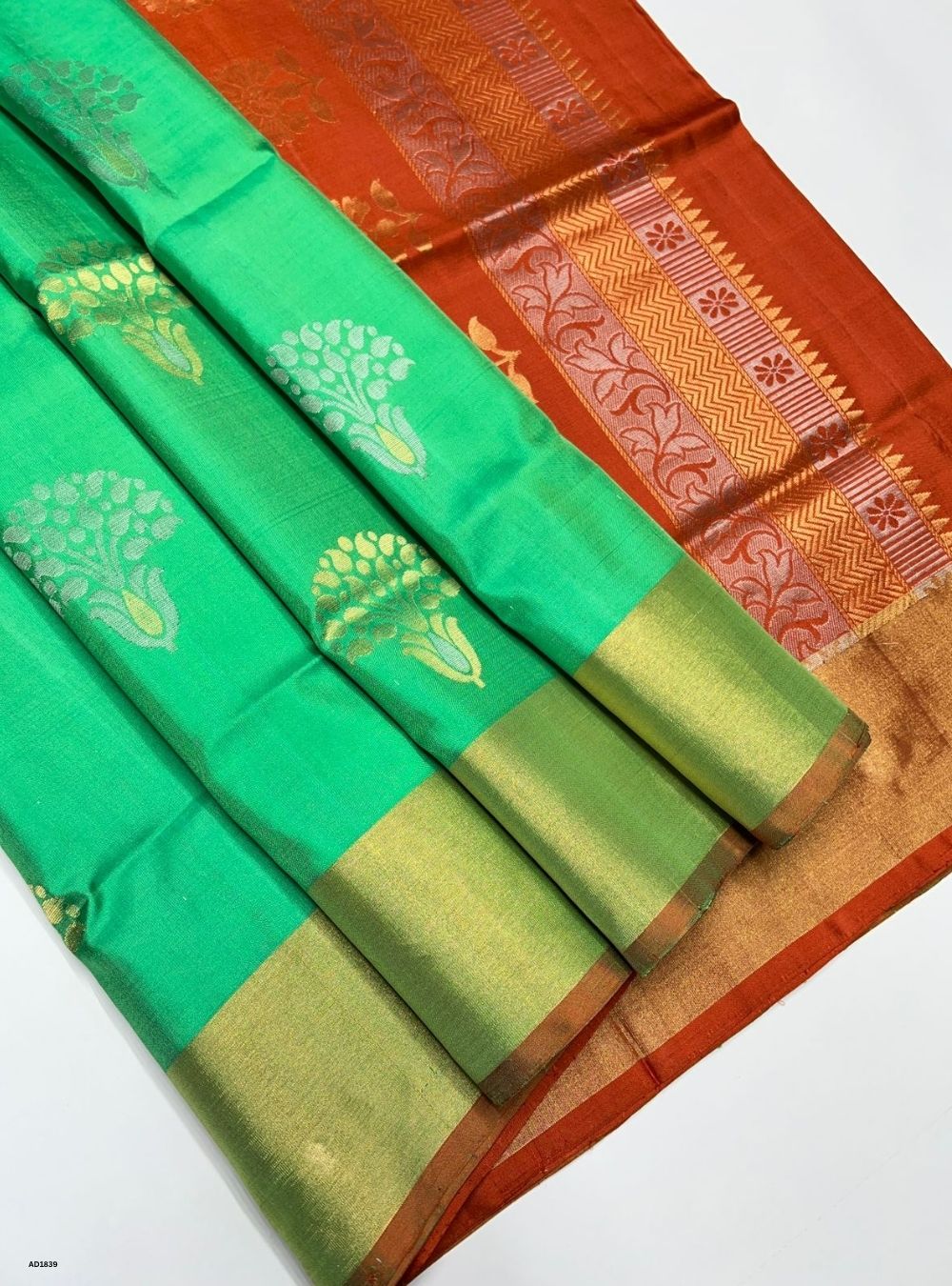 Green & Orange - Soft Silk Saree