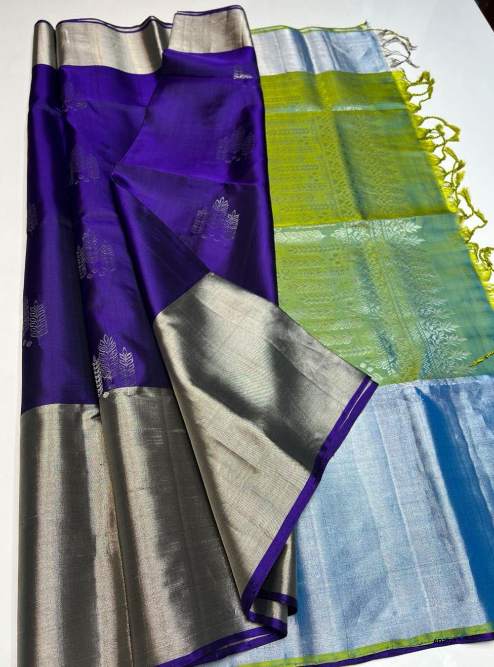 Purple & Dual Tone Green - Soft Silk Saree Minor damage