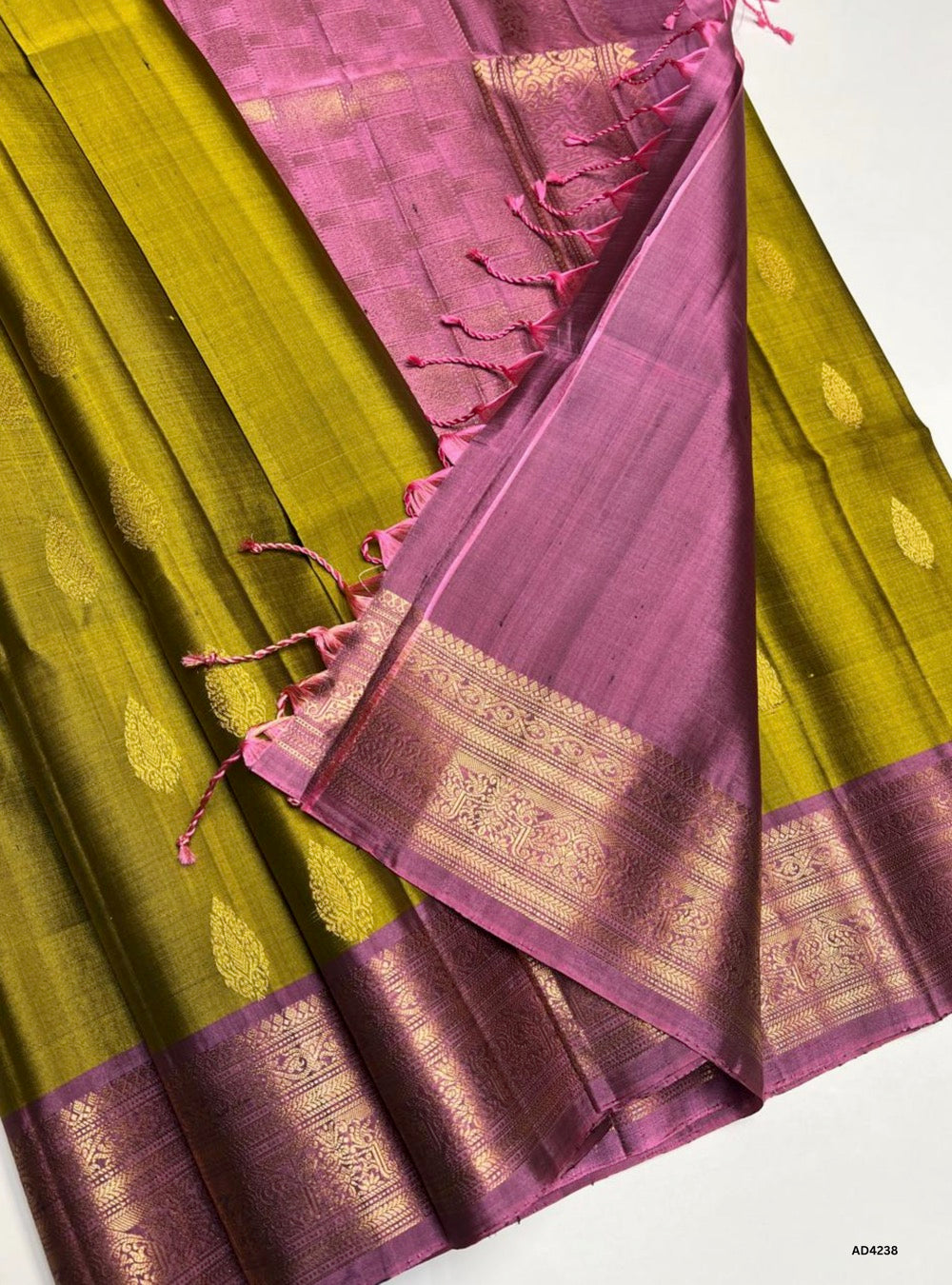 Fenugreek & Rosewood - Kanchi Border Soft Silk Saree