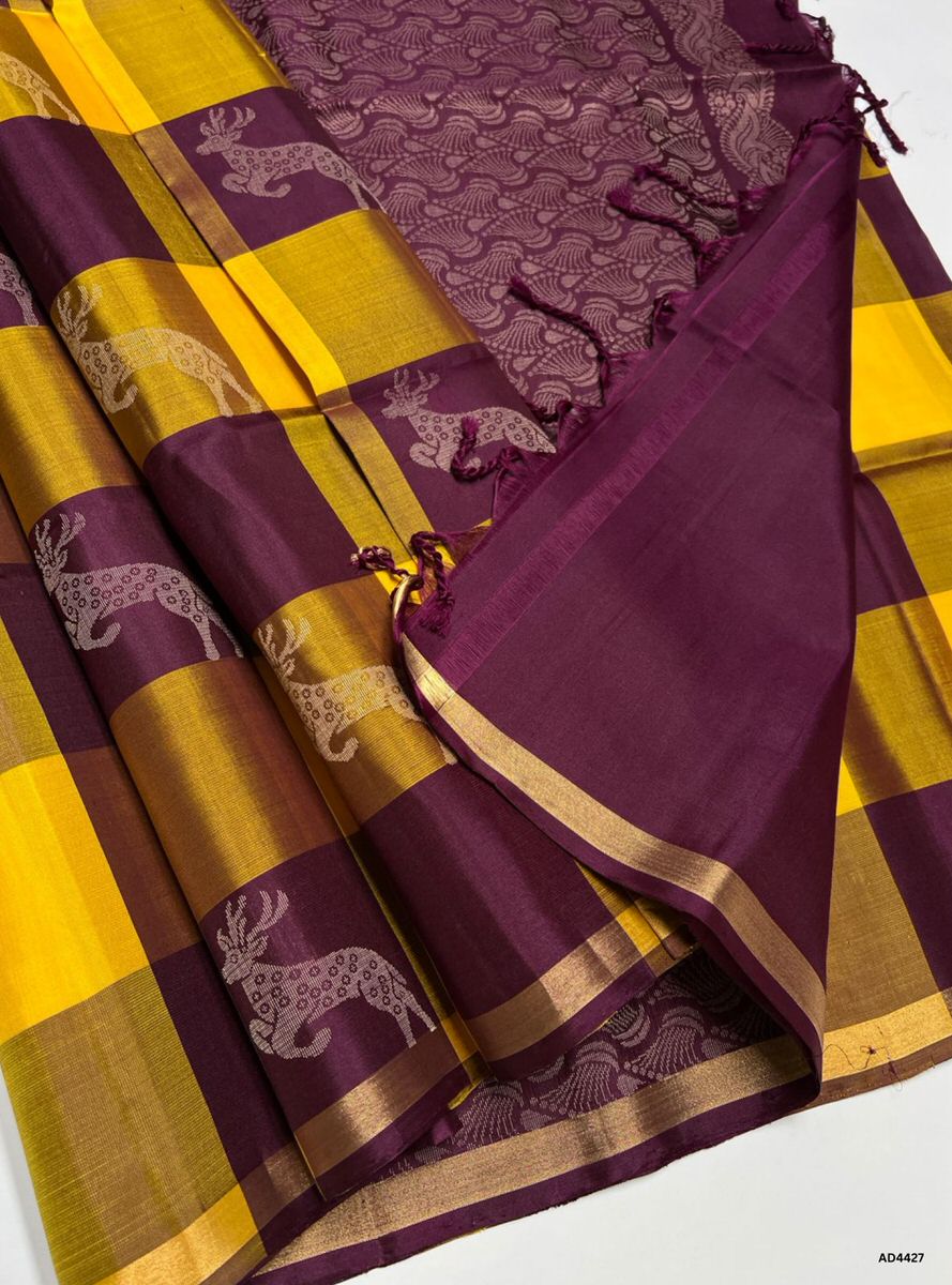 Wooden Brown & Burgundy - Pazhum Pazhamum Soft Silk Saree