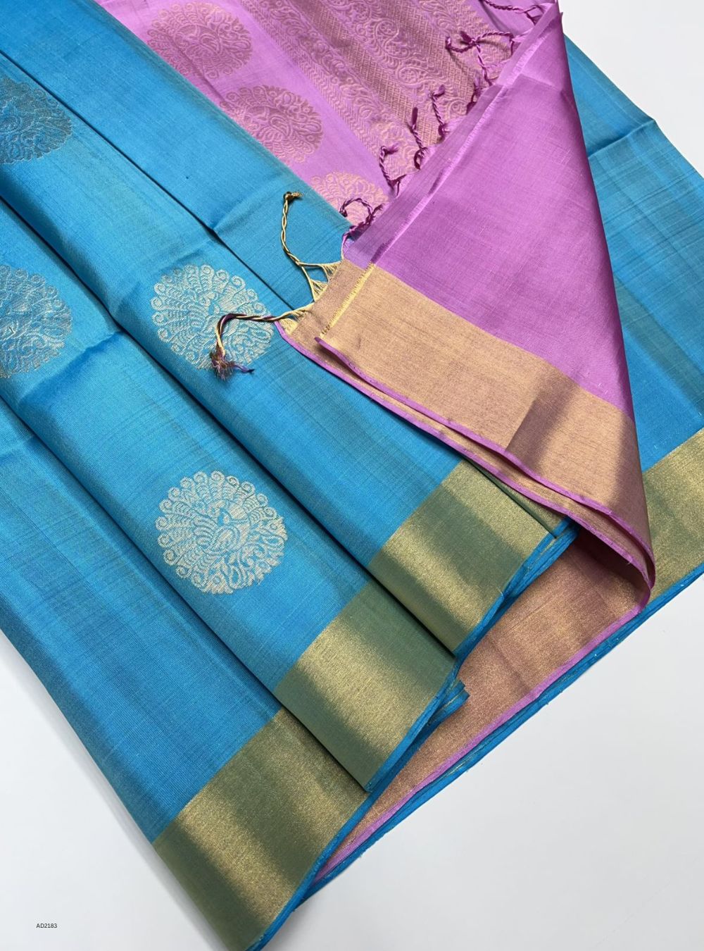 Sky Blue & Pink - Soft Silk Saree