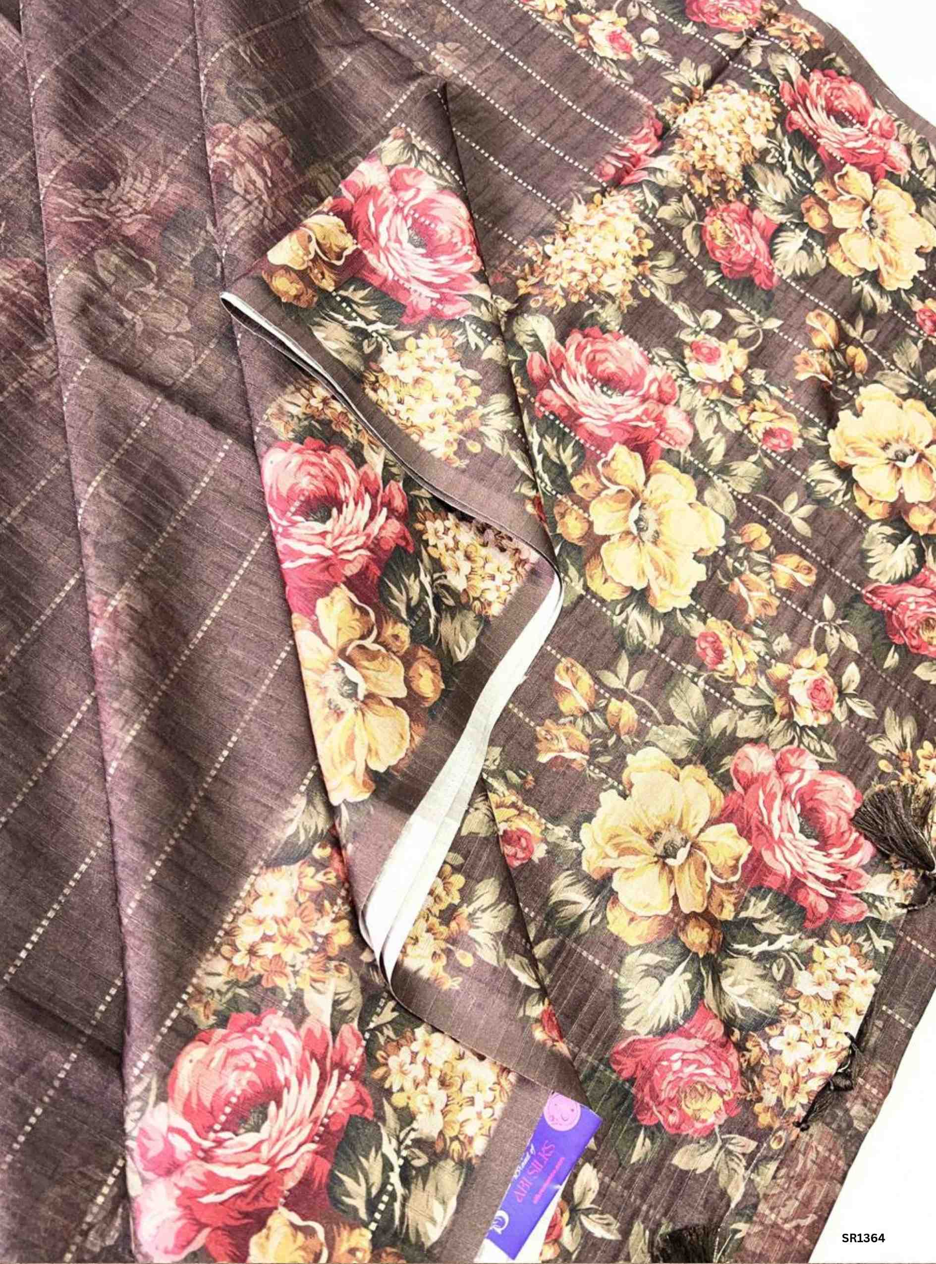 Coffee Brown - Semi Tussar Saree