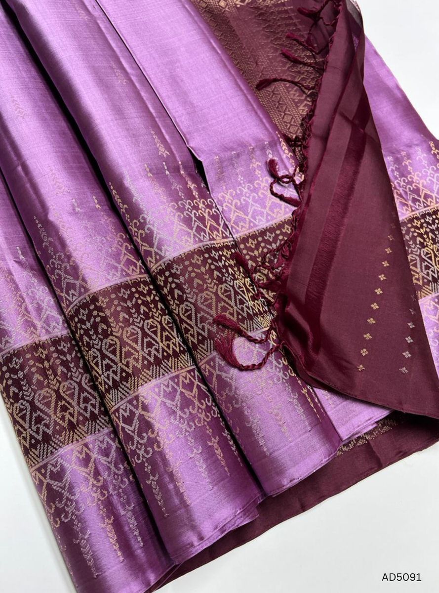 Lilac & Burgundy - Fancy Border Soft Silk Saree
