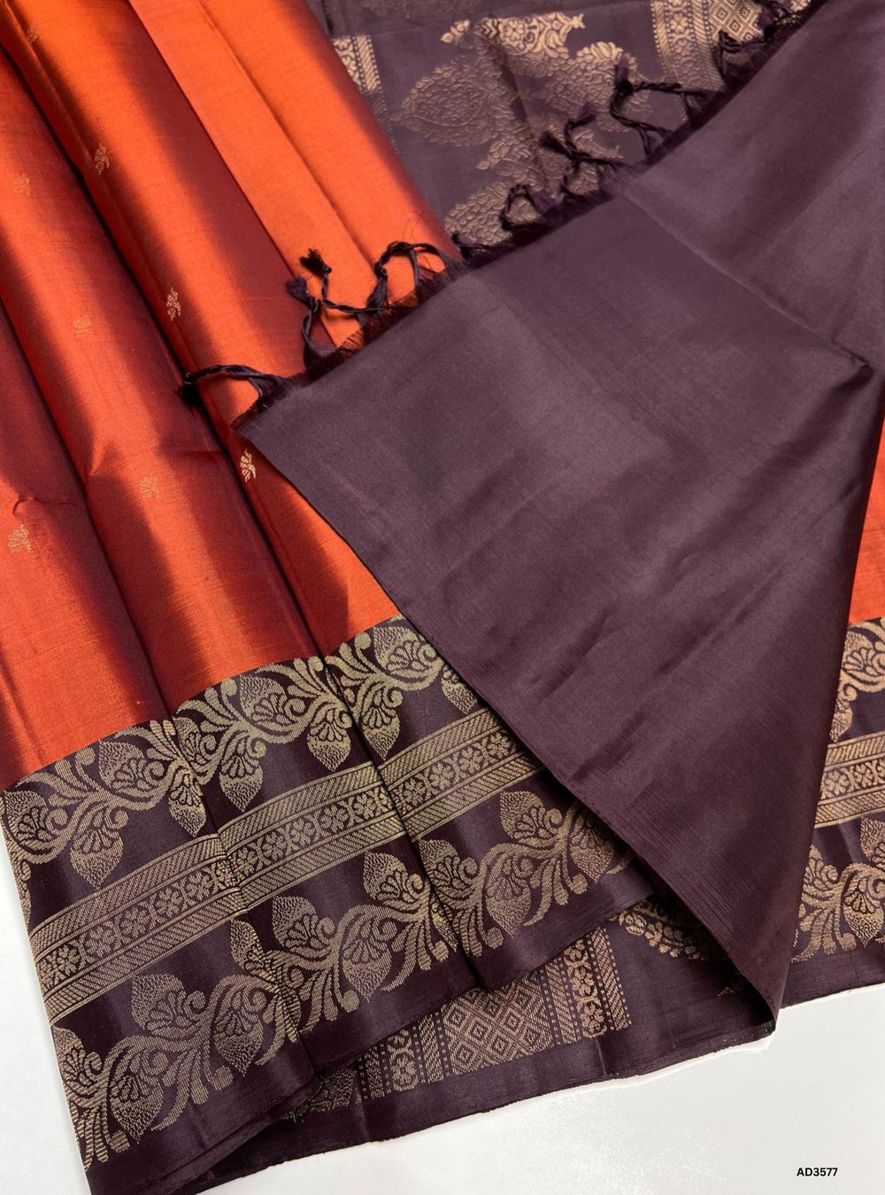Rust Orange & Coffee Brown - Turning Soft Silk Sarees