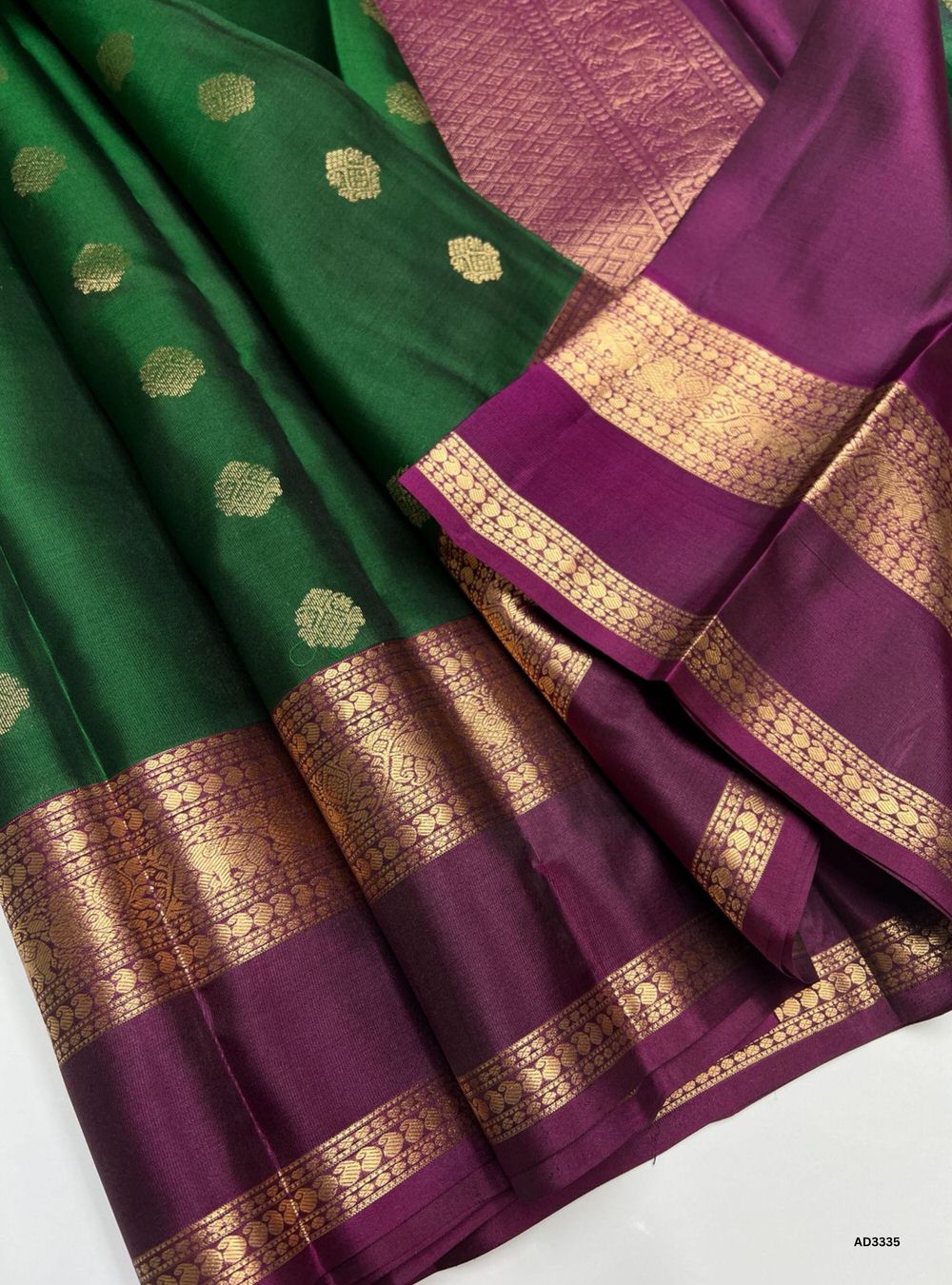 Bottle Green & Dark Magenta - Soft Silk Saree
