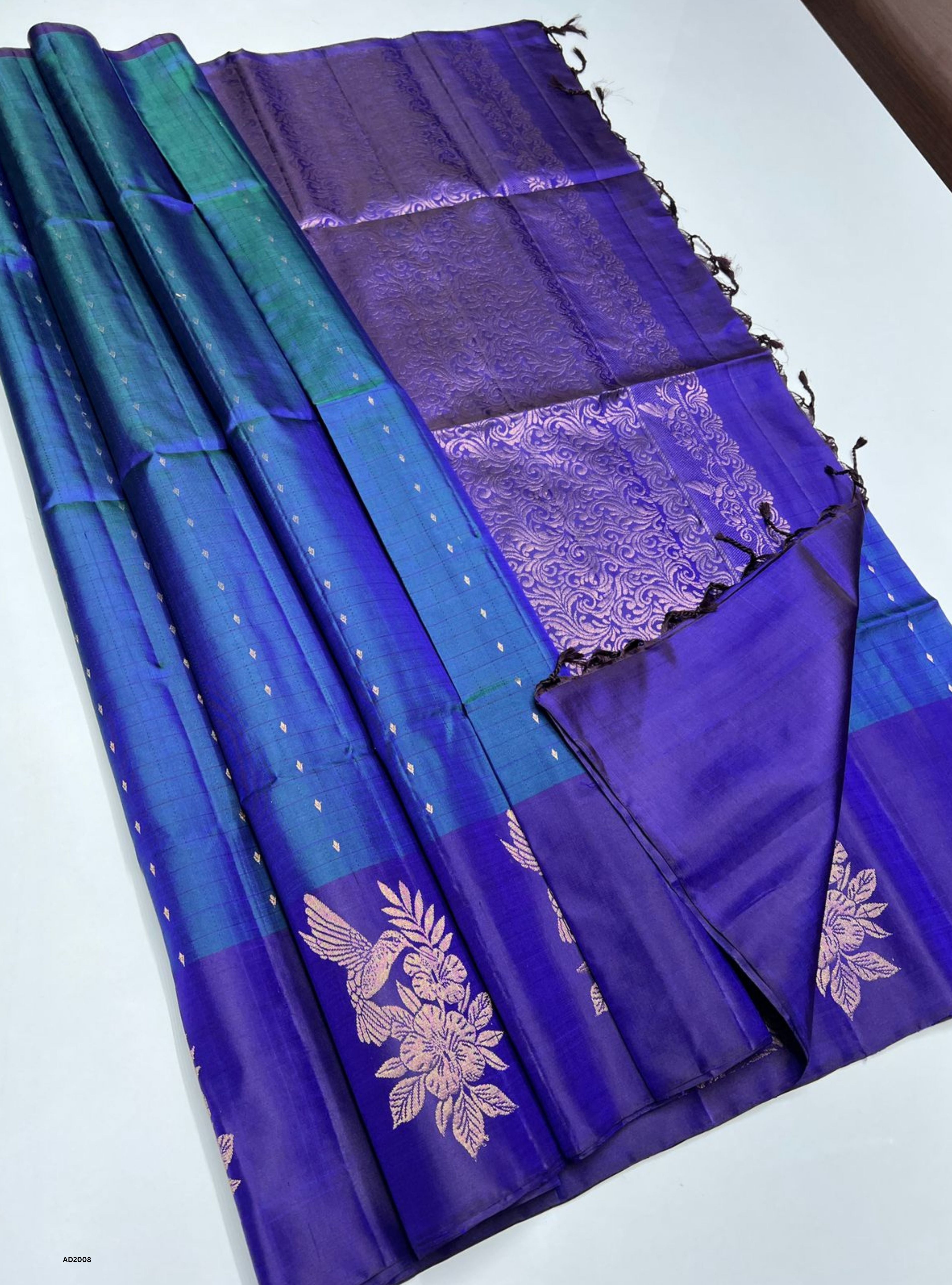 Peacock Blue & Violet - Soft Silk Saree