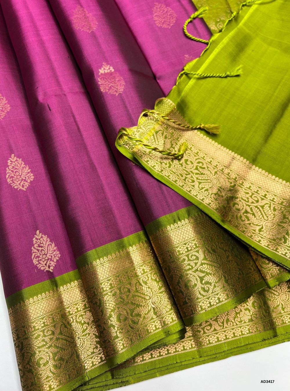 Dark Raspberry & Parrot Green - Soft Silk Saree