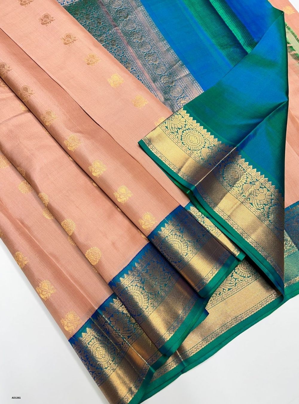 Light Peach & Green - Soft Silk Saree