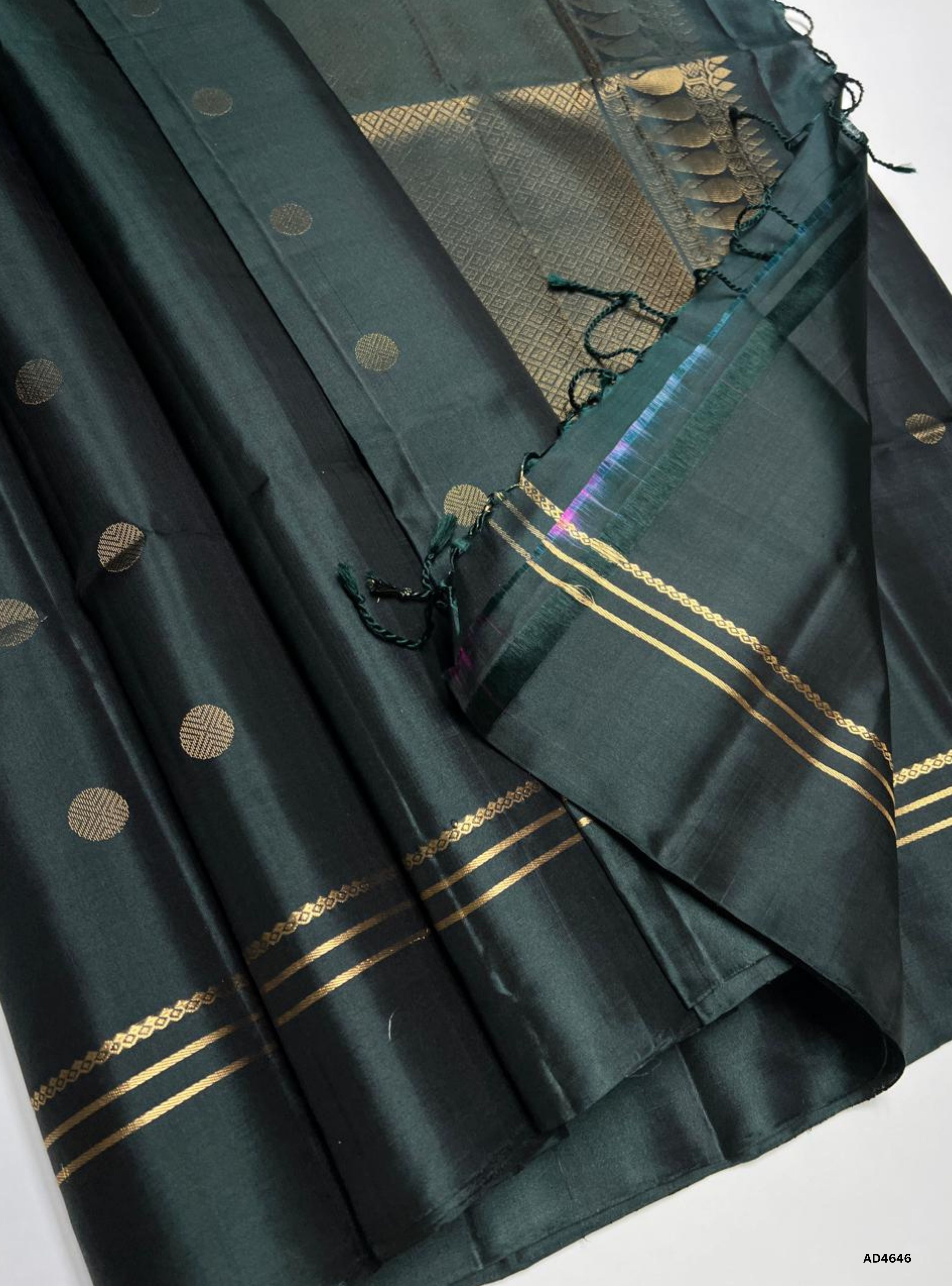 Dark Green - Kanchi Border Soft Silk Saree