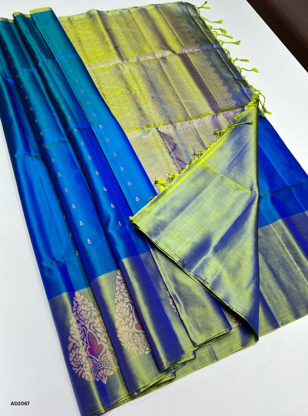 Peacock Blue & Dual Tone Green - Soft Silk Saree