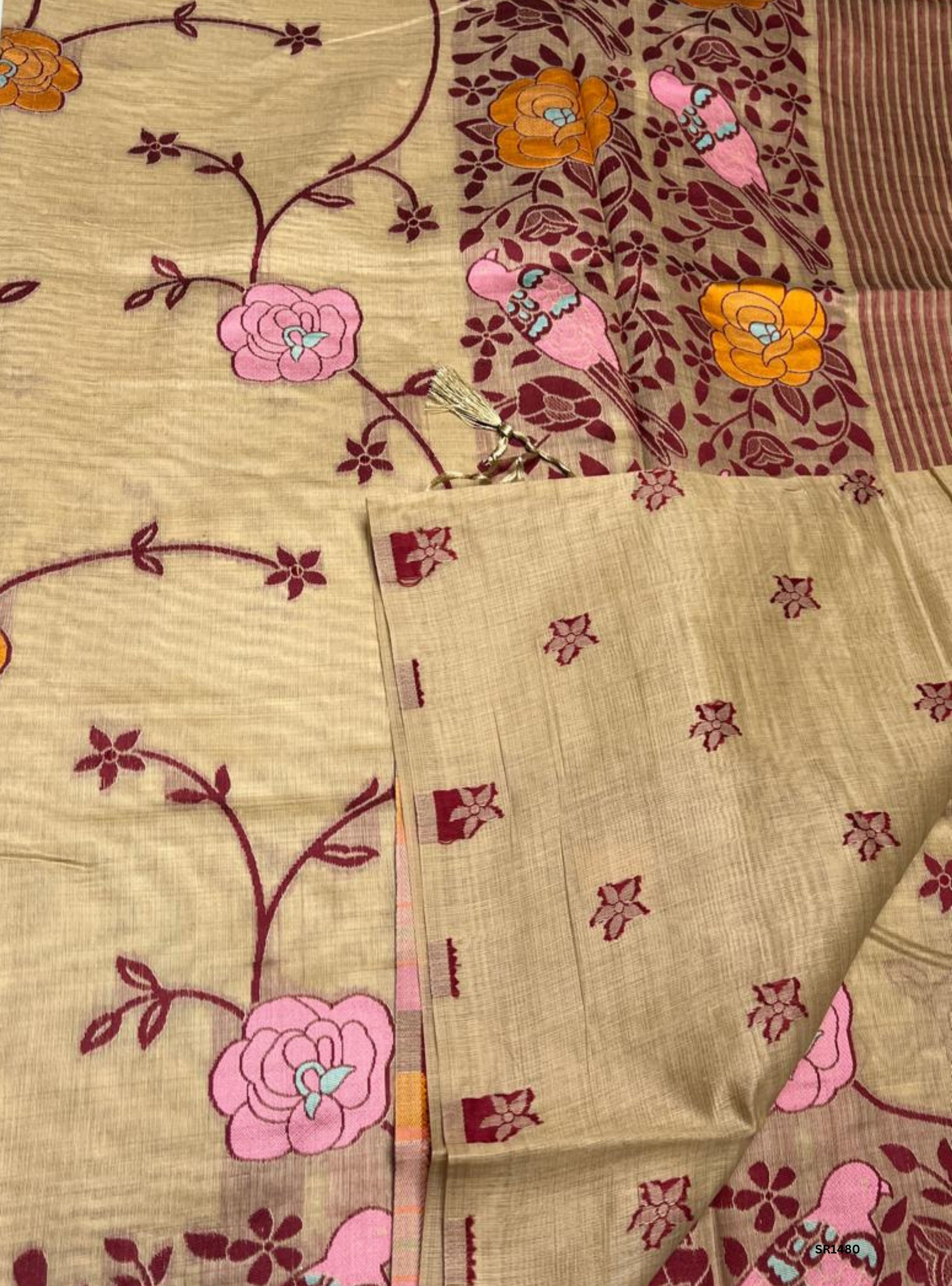 Beige - Soft Cotton Saree