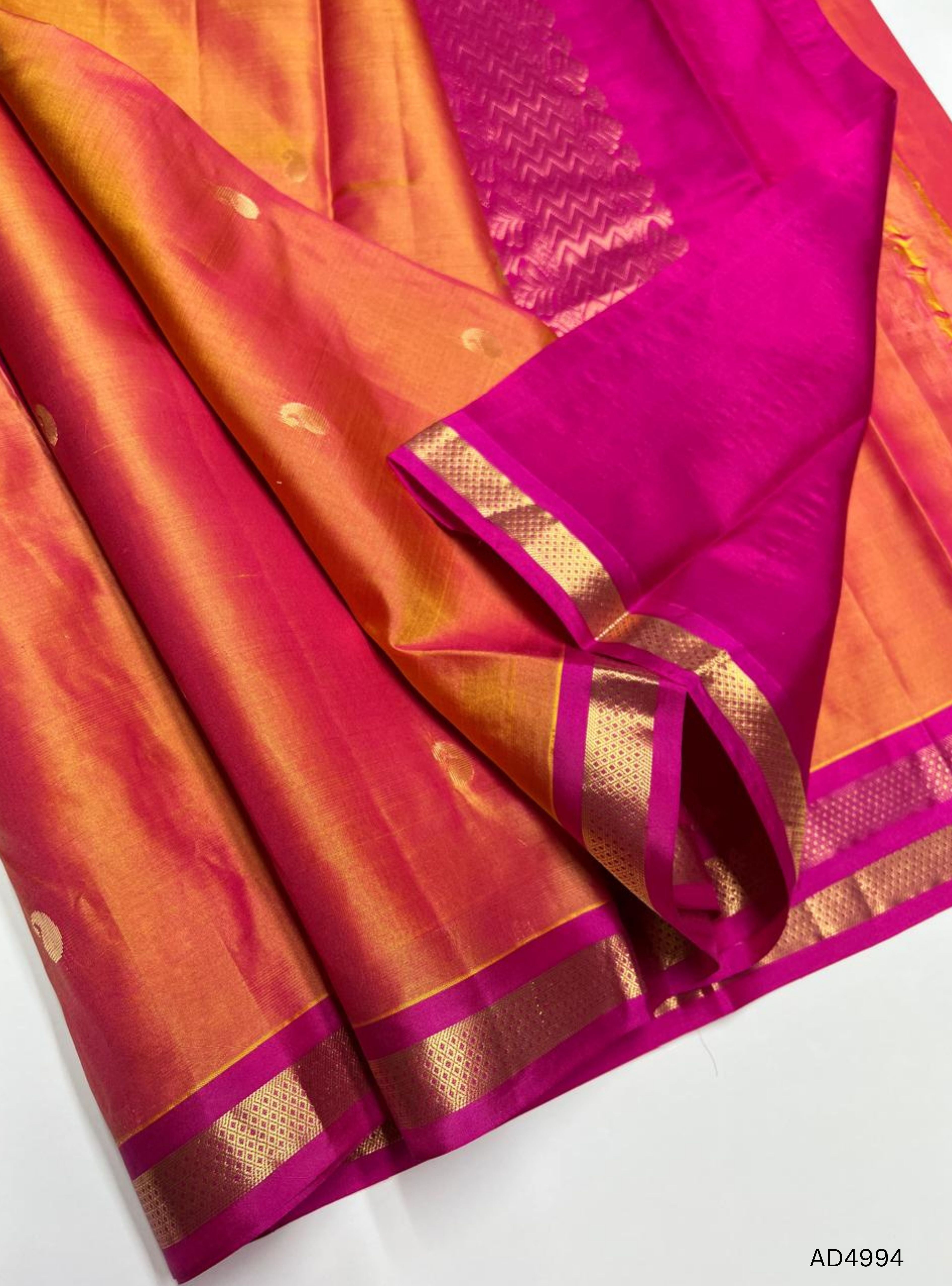 Orangish Pink & Pink - Kanchi Border Soft Silk Saree