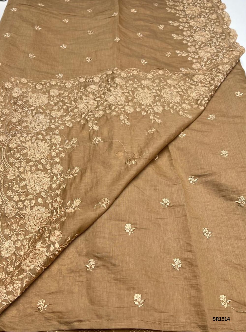Peanut Brown - Mul chanderi Thread Embroided Saree