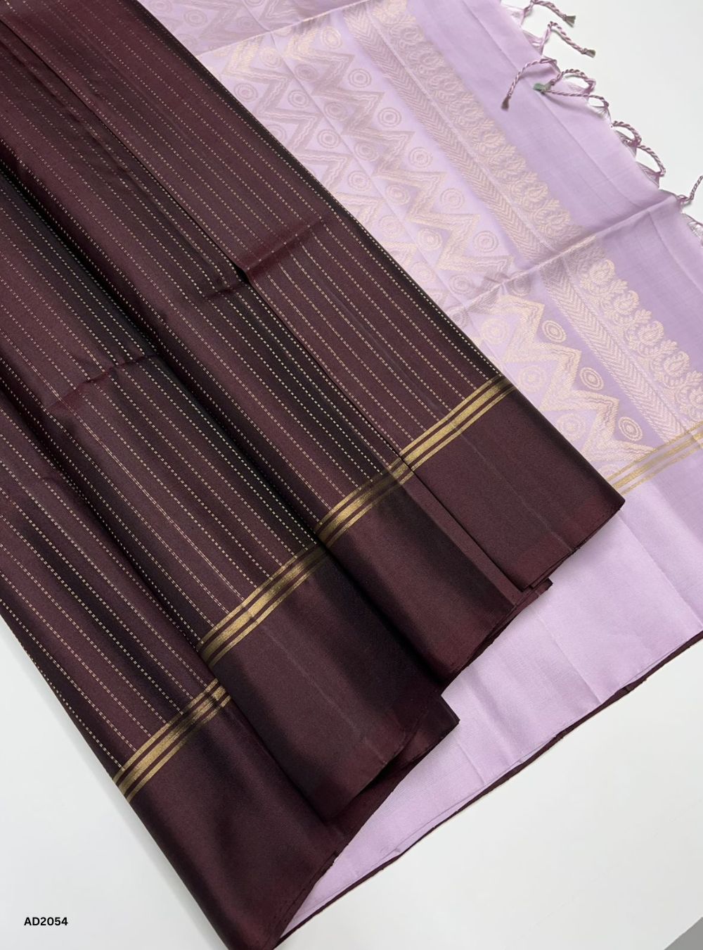 Brown & Light Lavender - Soft Silk Saree