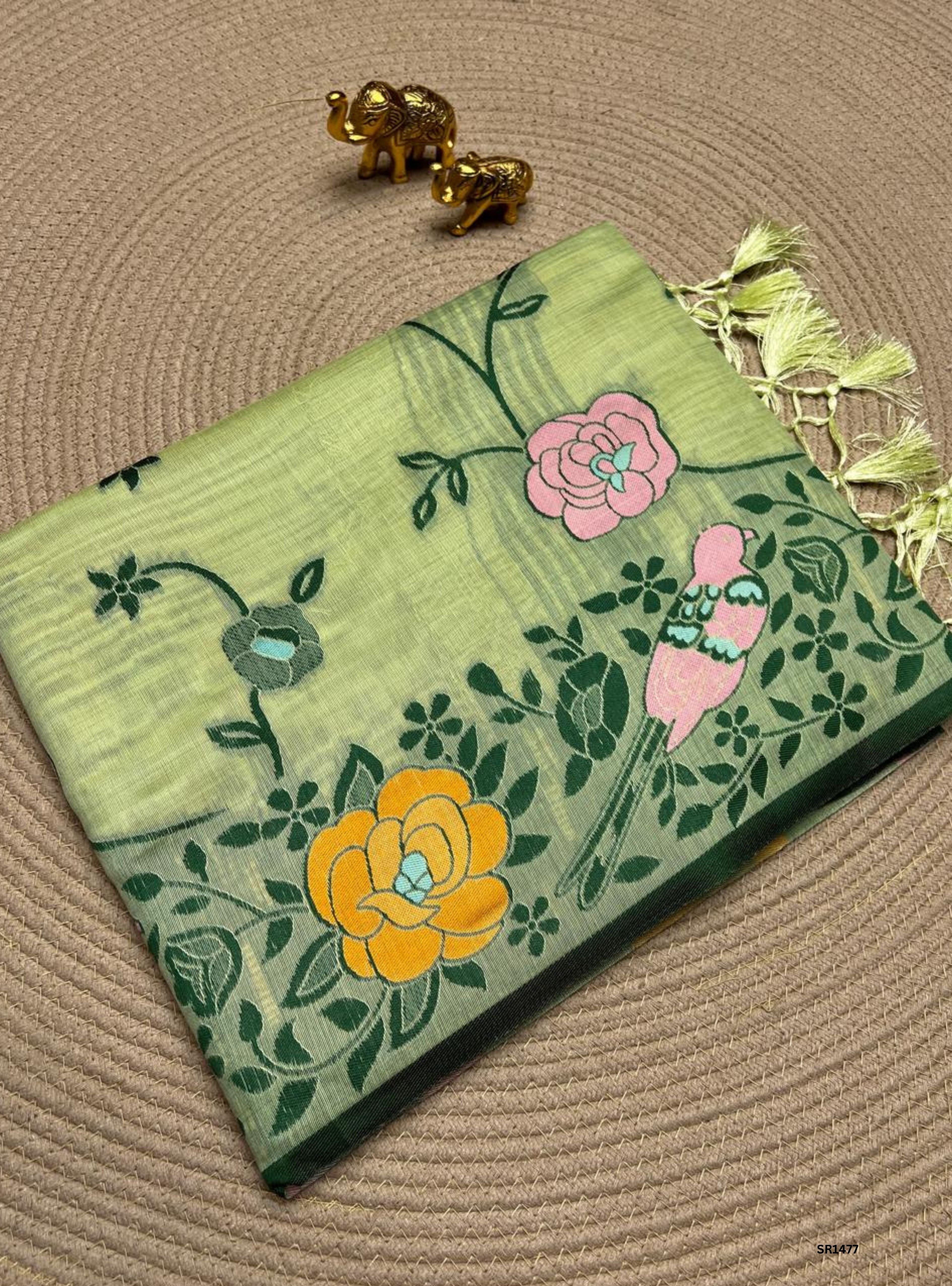 Pastel Green - Soft cotton Saree