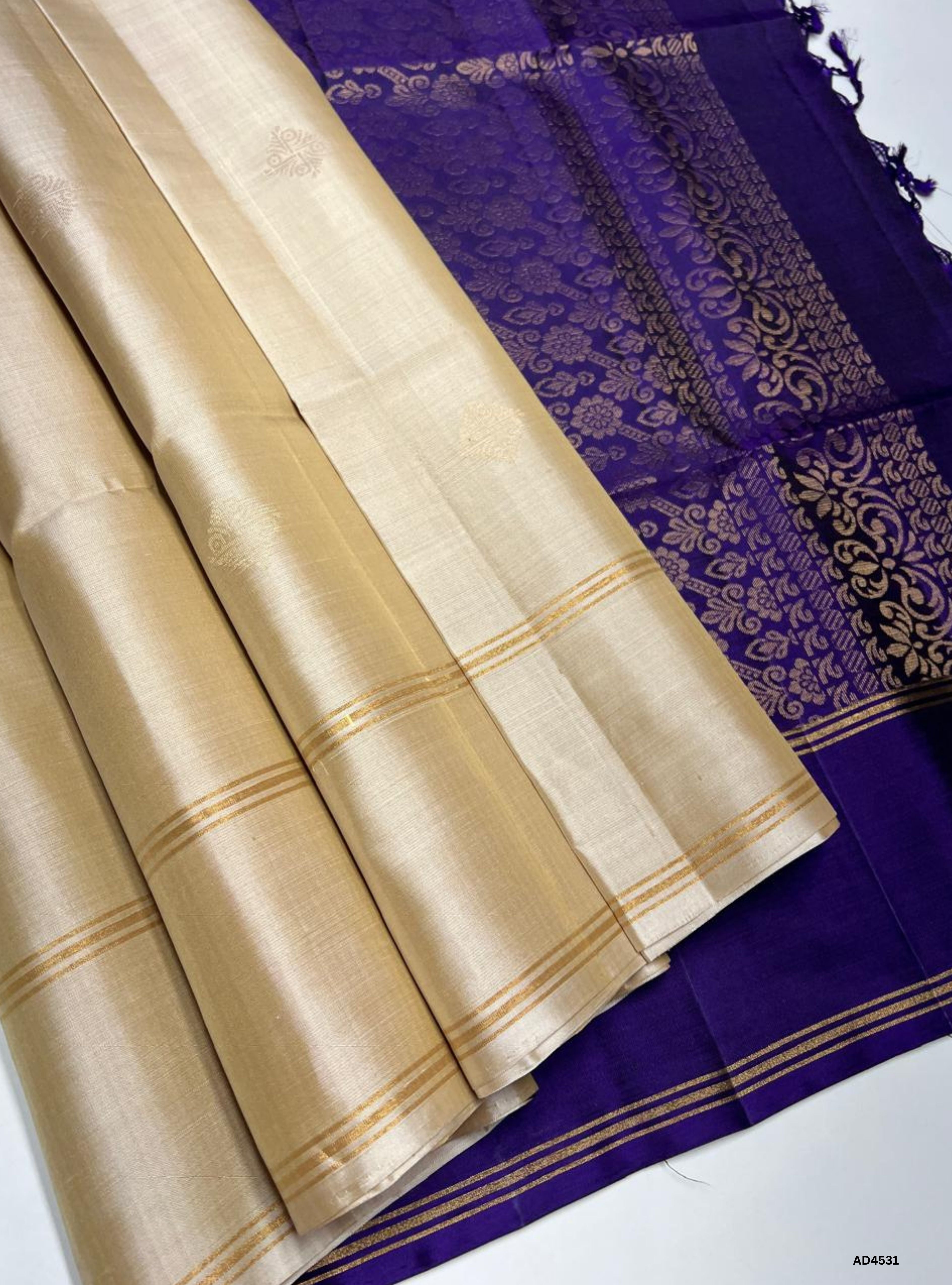 Ivory & Purple - Soft Silk Saree