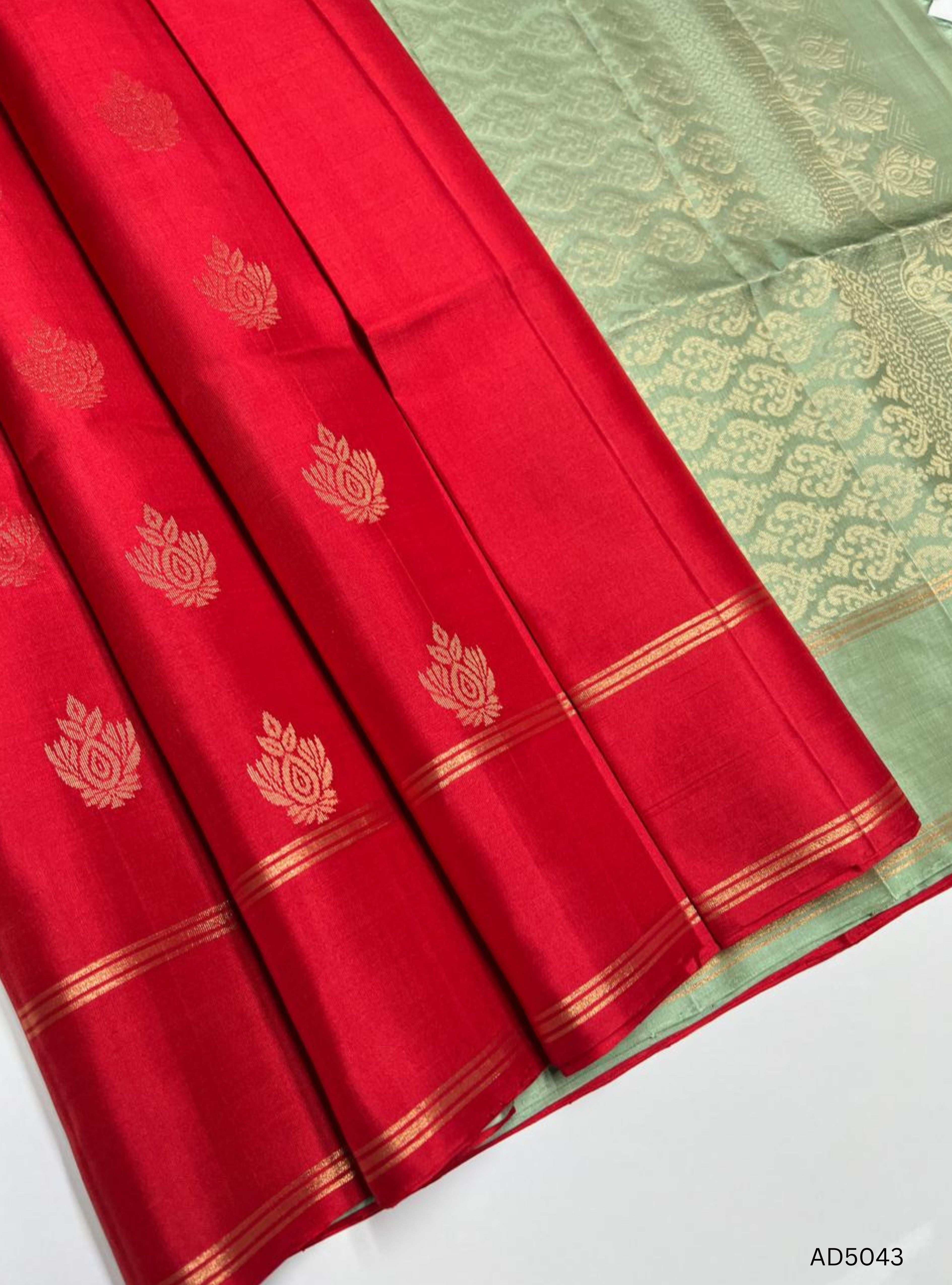 Red & Pista Green - Soft Silk Saree