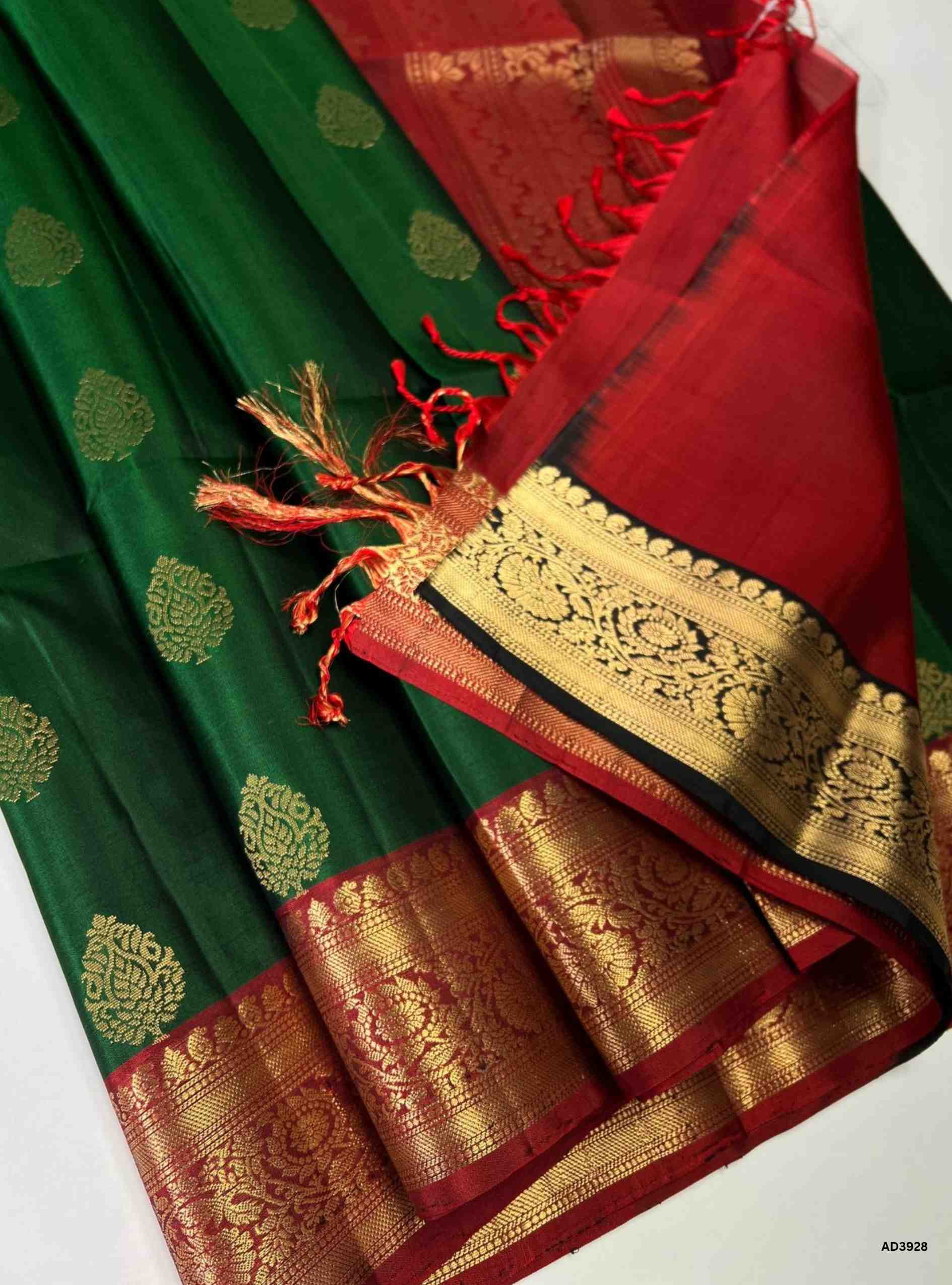 Dark Green & Maroon - Kanchi Border Soft Silk Saree