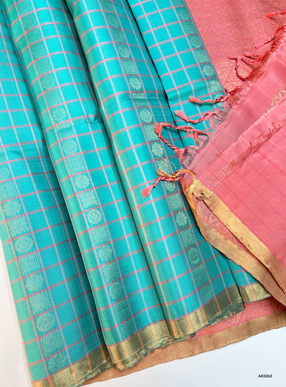 Pastel Blue & Peach - Soft Silk Saree
