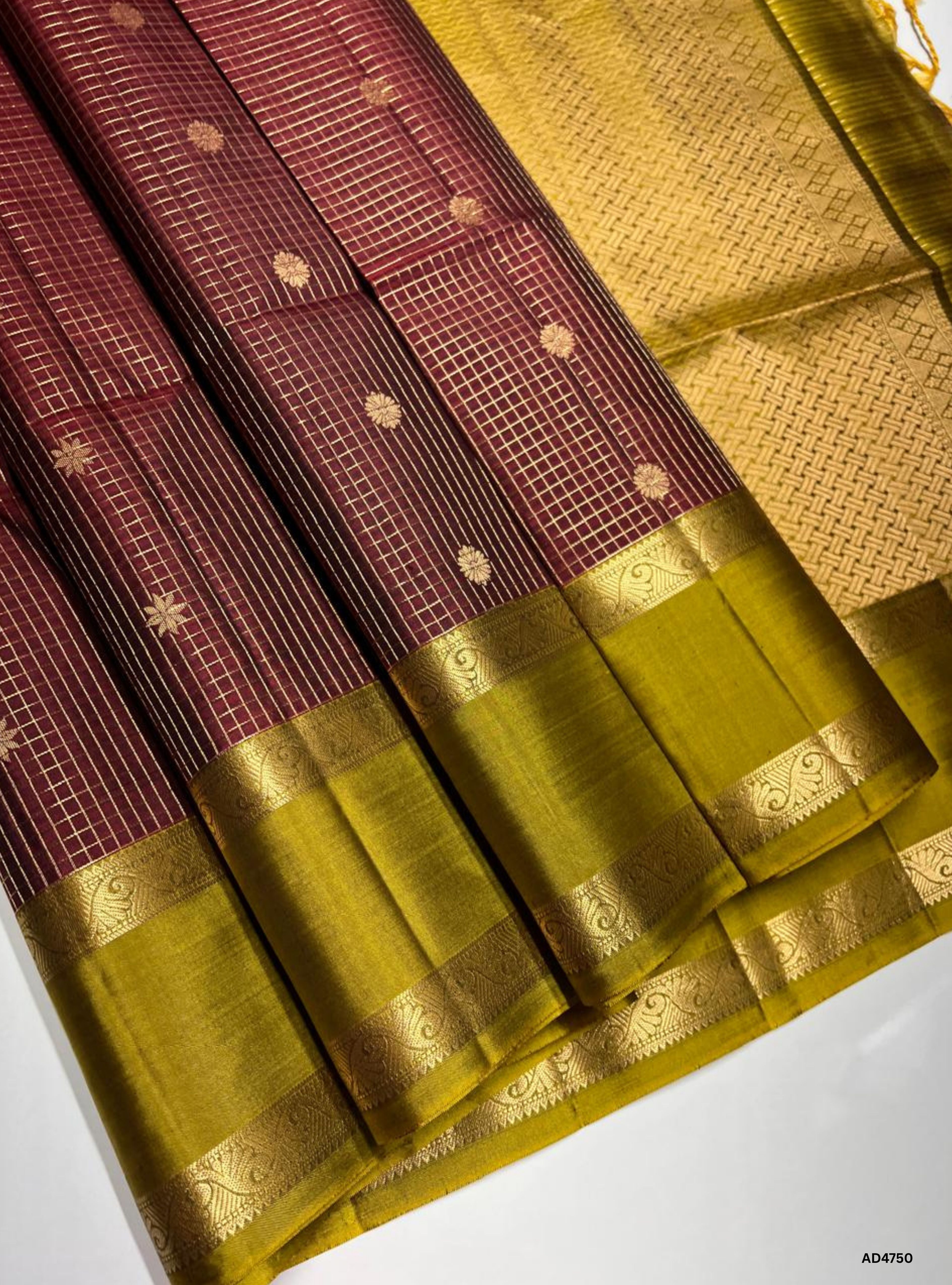 Maroon & Lime Yellow - Checkerd Retta Pet Soft Silk Saree