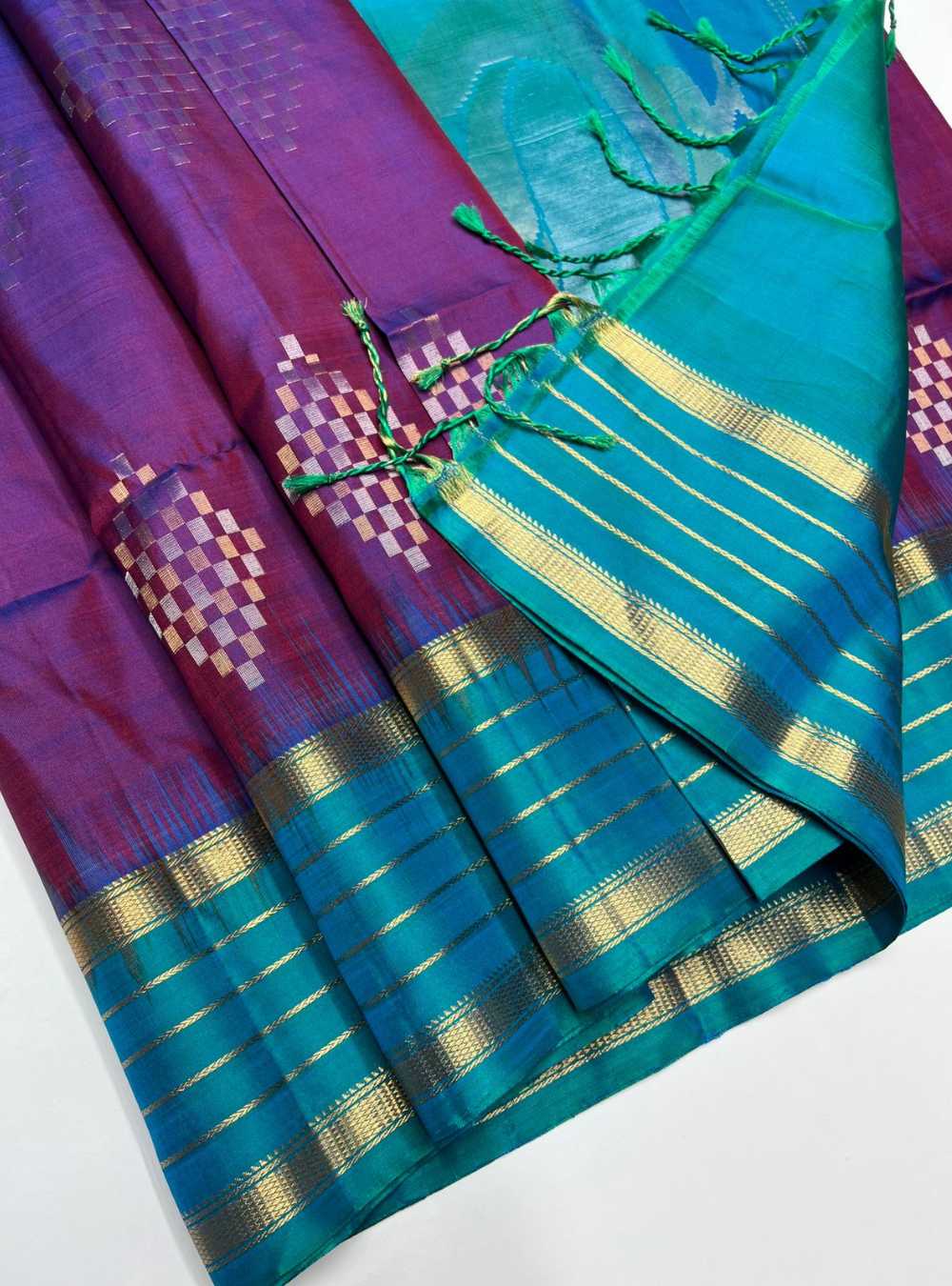 Purple & Cyan Blue - Soft Silk Saree