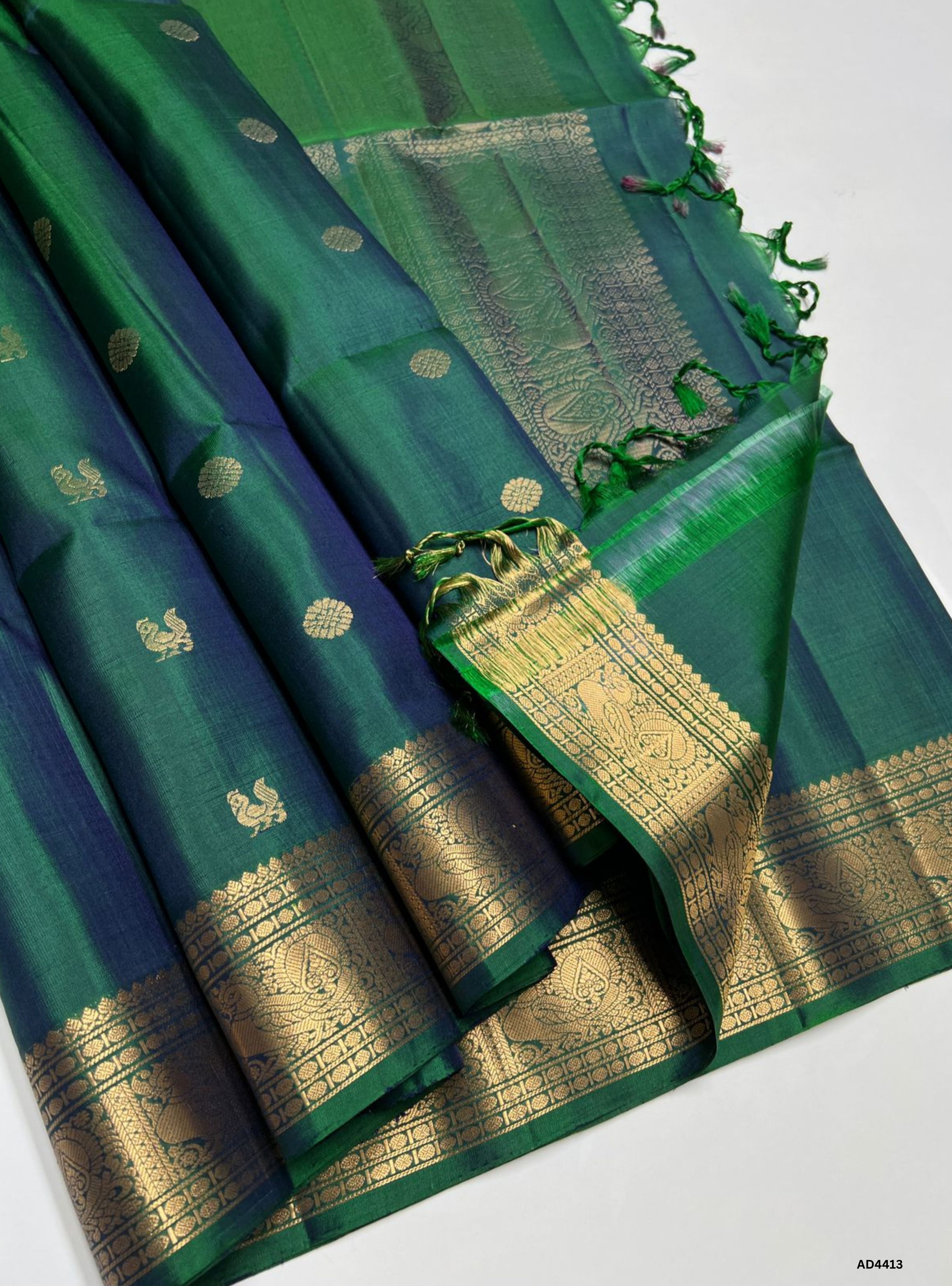 Dual Tone Green - Kanchi Border Soft Silk Saree