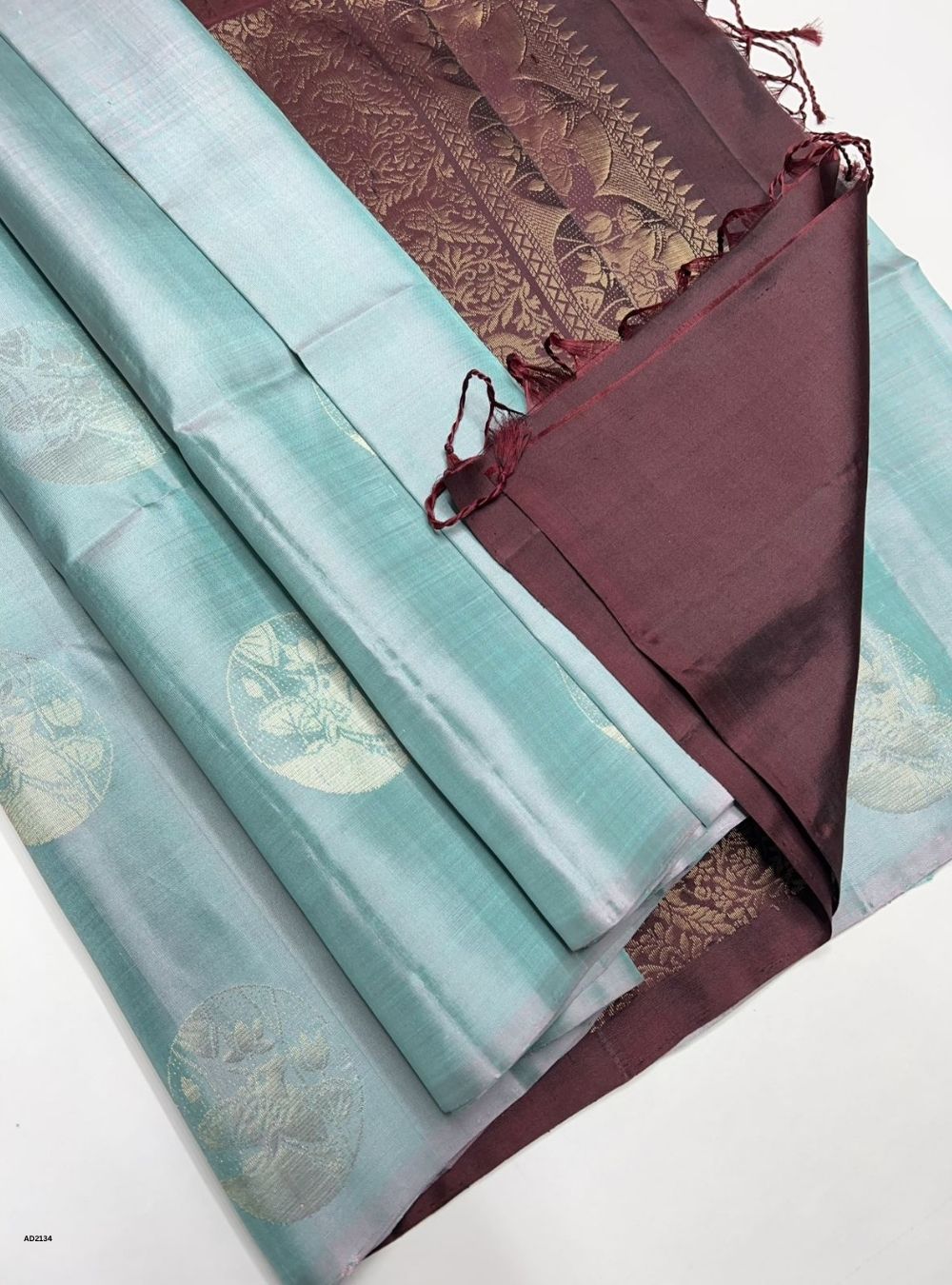 Ice Blue & Wine - Soft Silk Saree