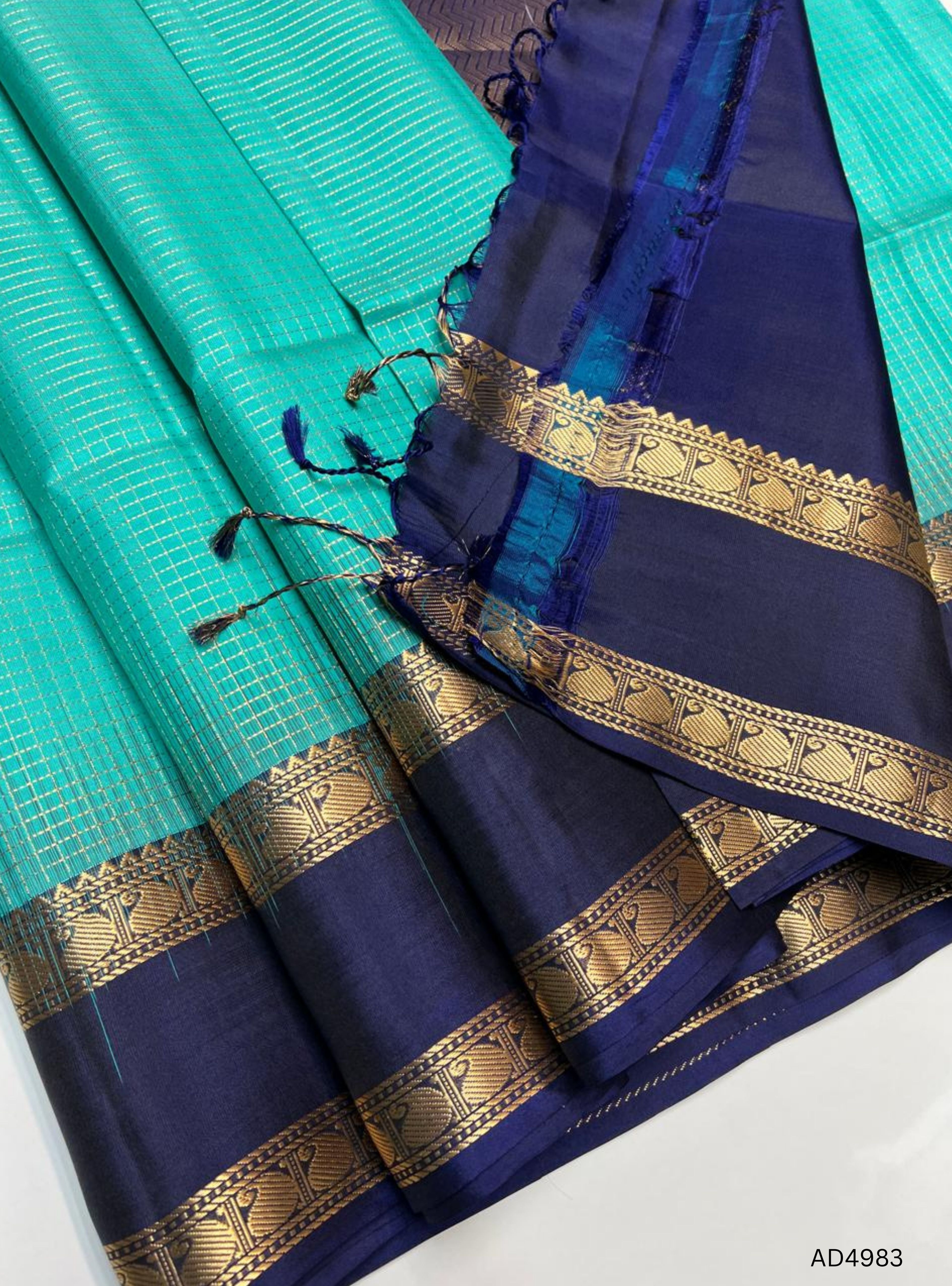 Ice Blue & Ink Blue - Checkerd Retta Pet Soft Silk Saree