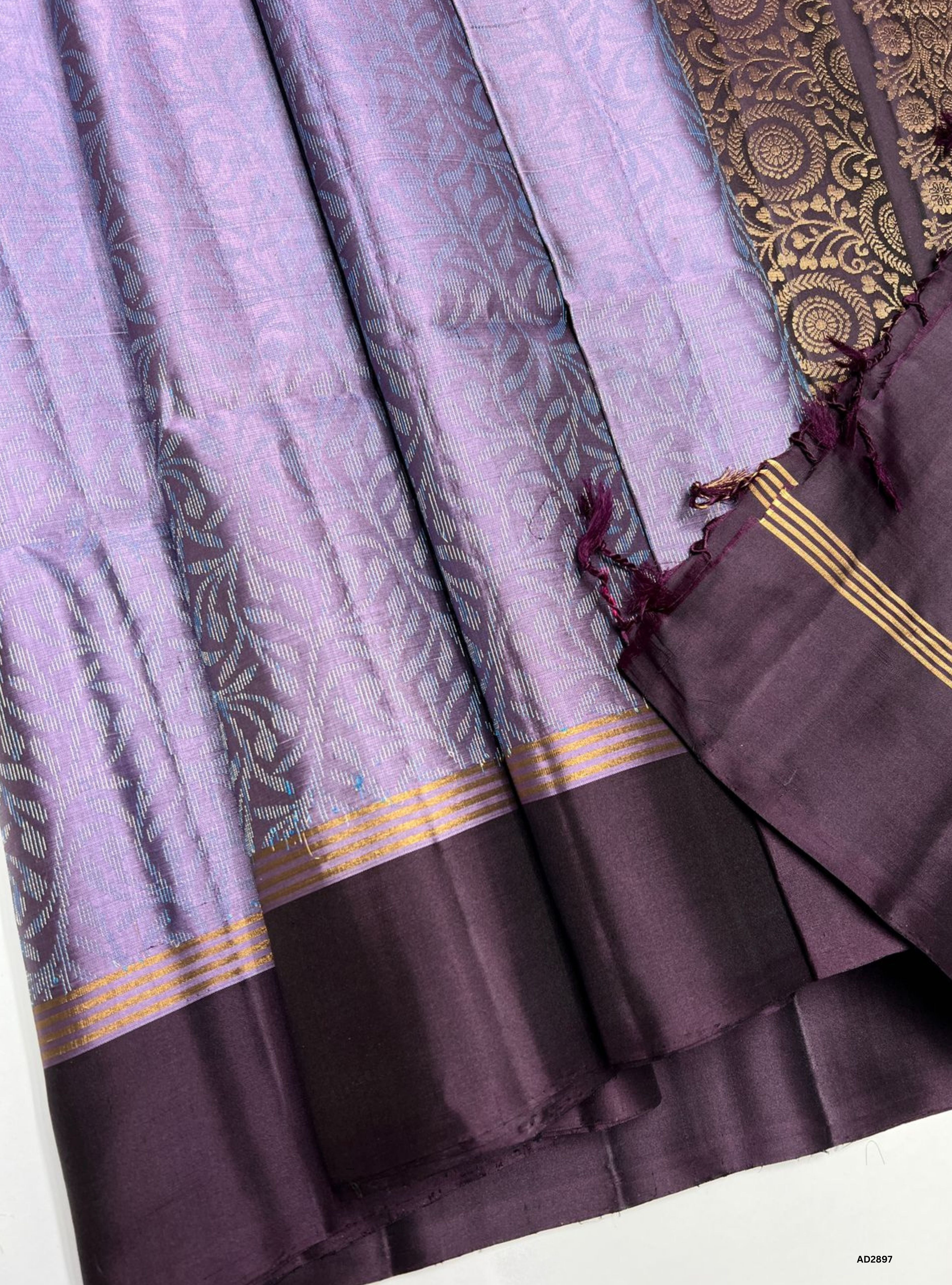 Dark Lilac & Dark Jammun - Soft Silk Saree