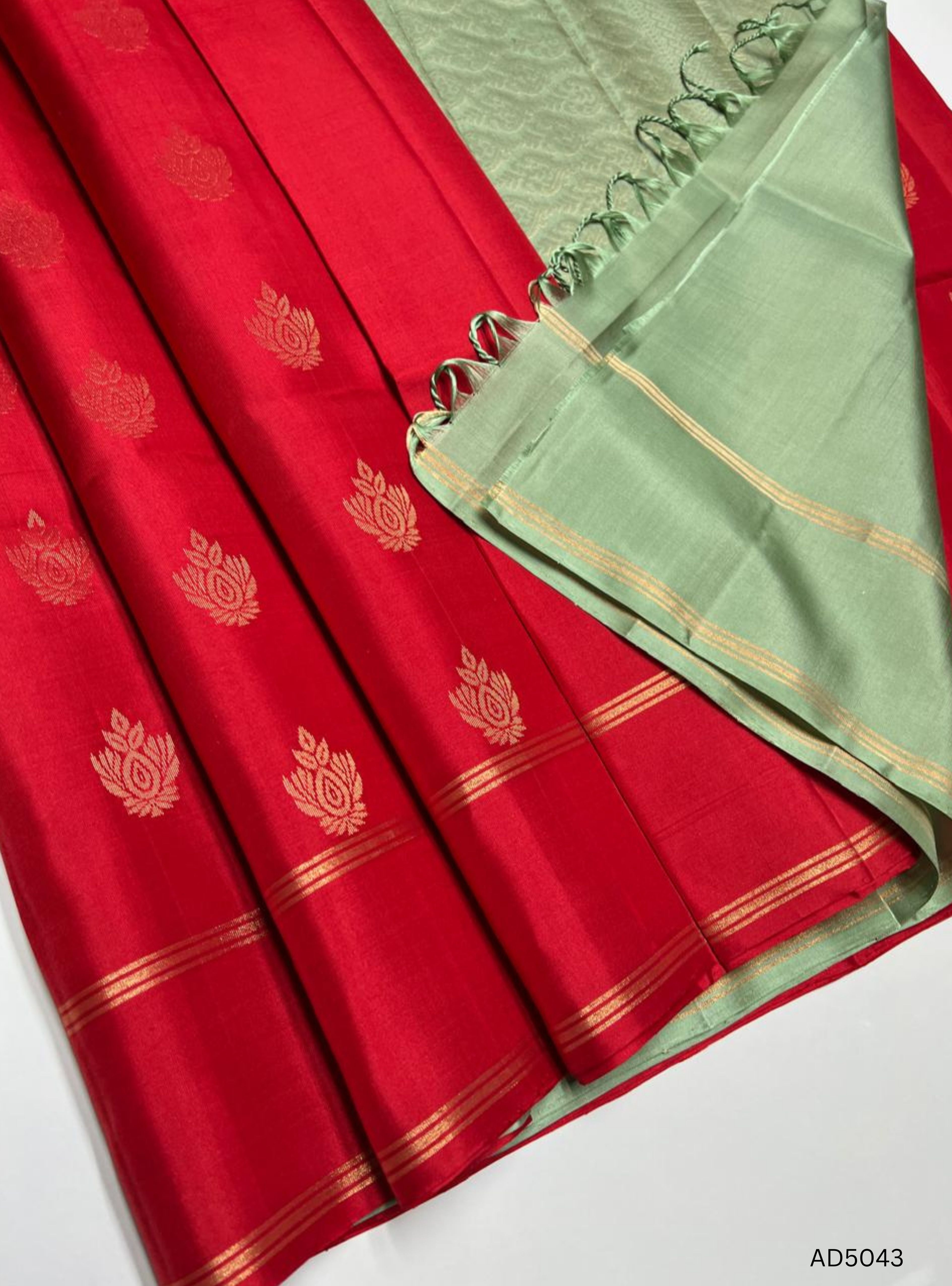 Red & Pista Green - Soft Silk Saree