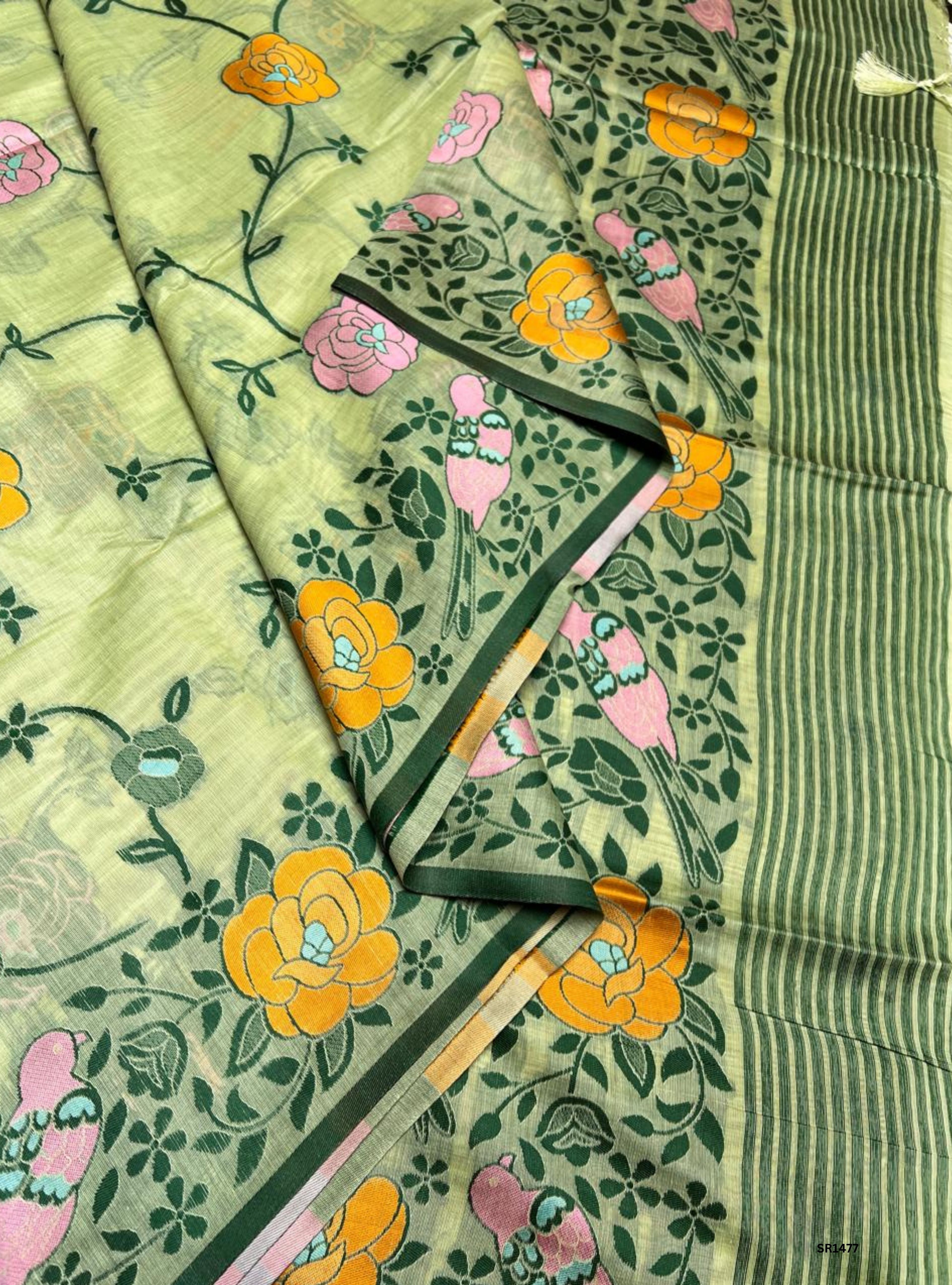 Pastel Green - Soft cotton Saree
