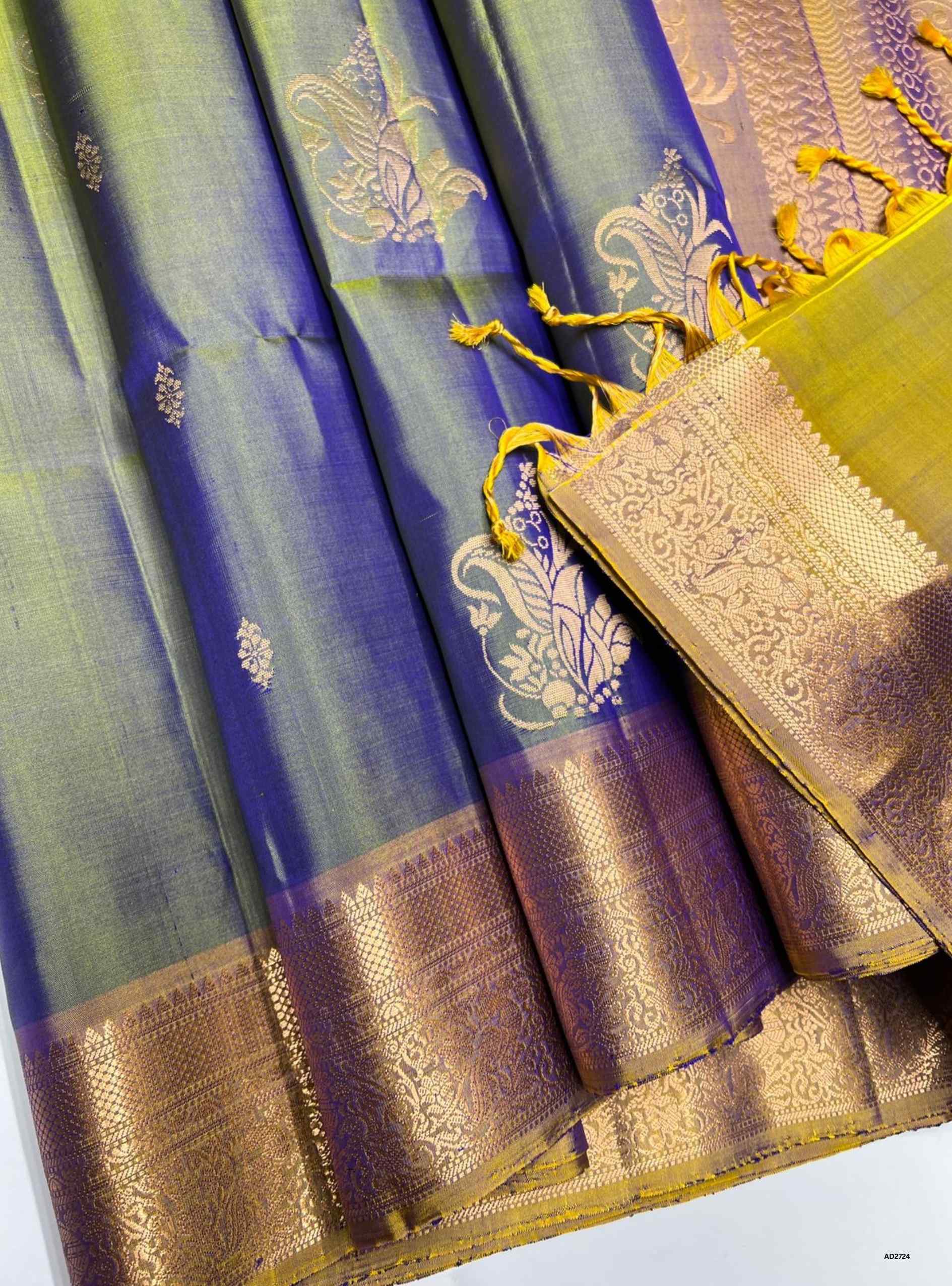 Dual Tone Green & Gold - Soft Silk Saree