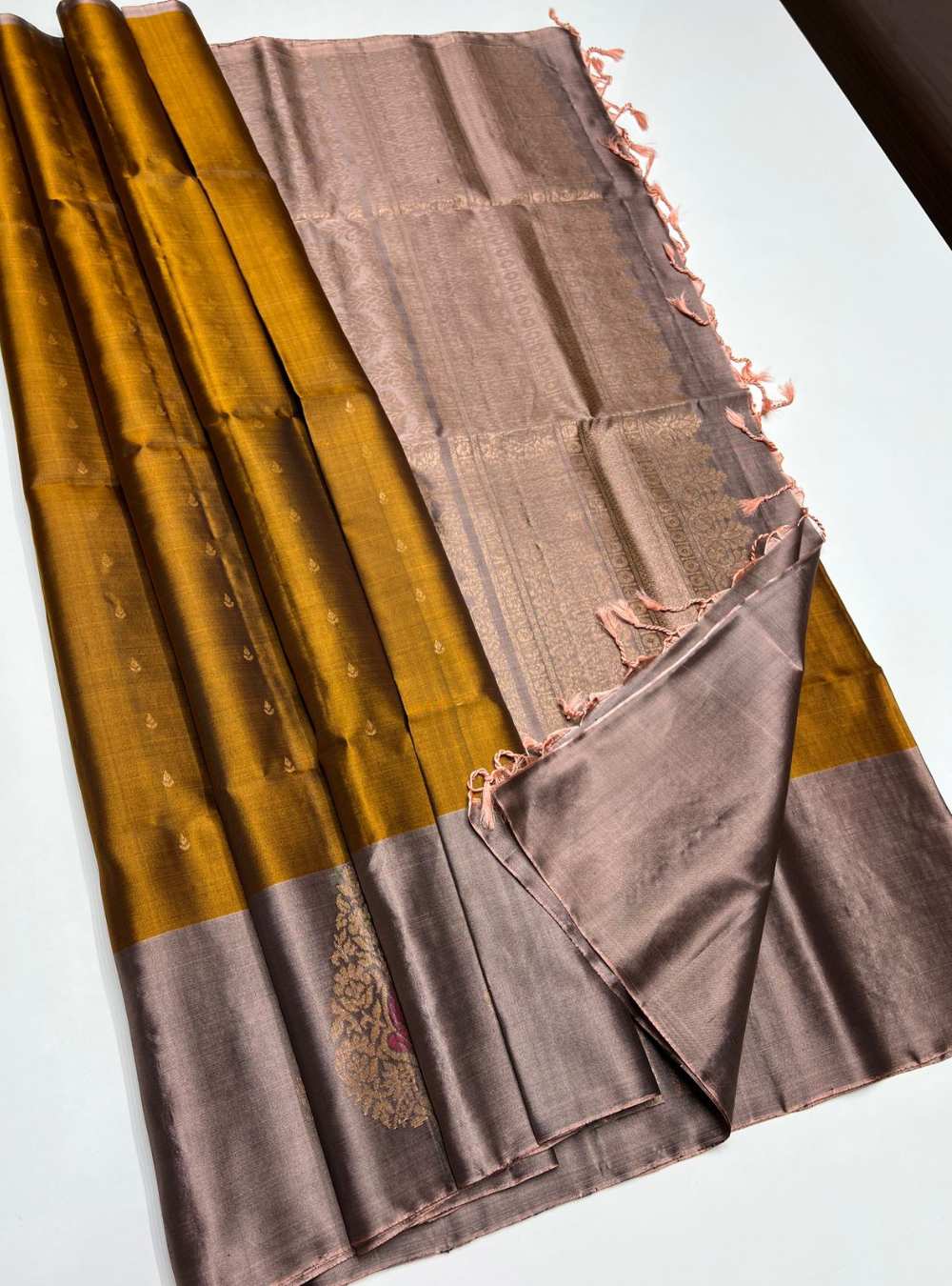 Fenugreek & Bronze - Soft Silk Saree