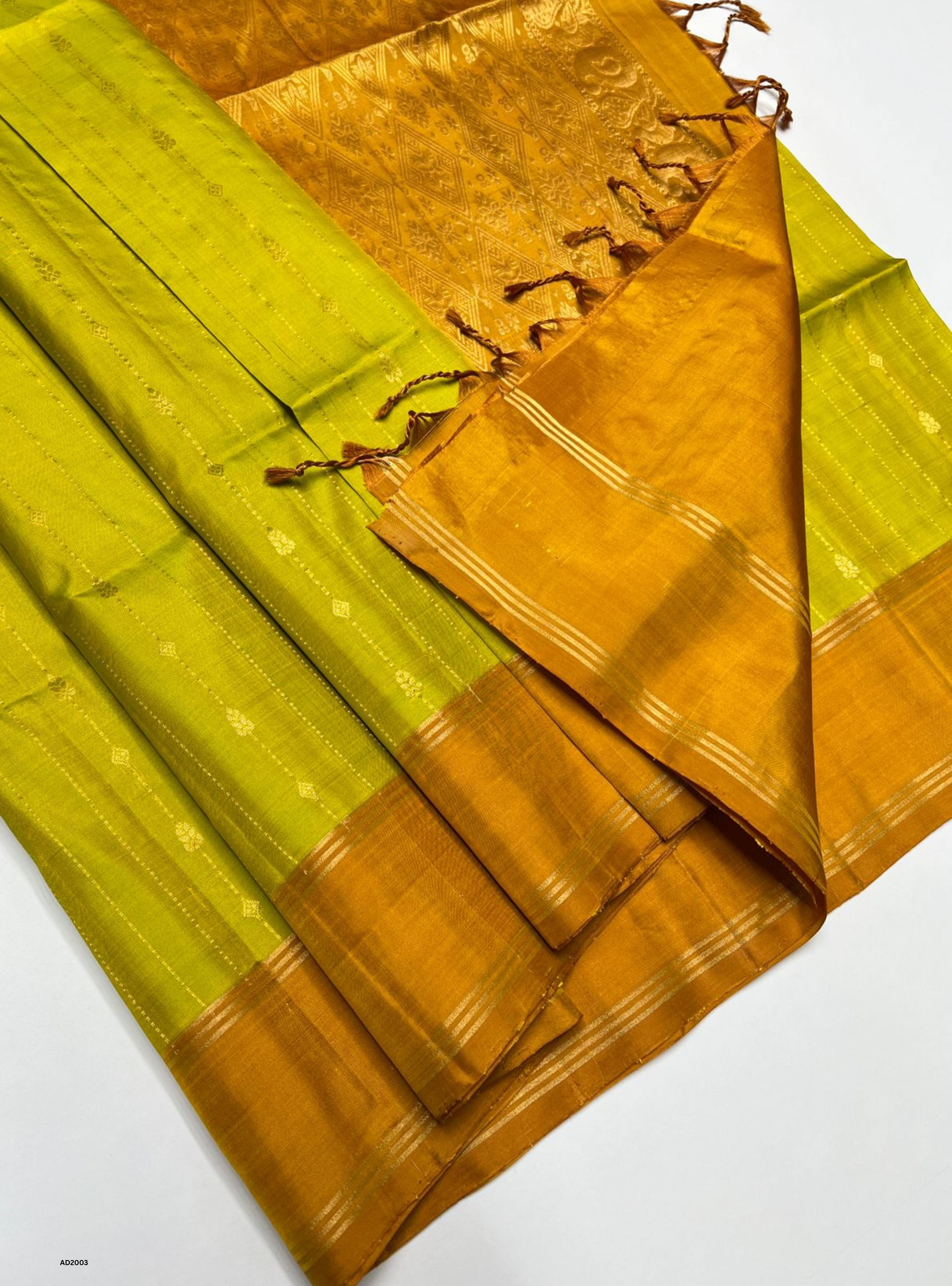 Lime Yellow & Mustard Yellow - Soft Silk Saree