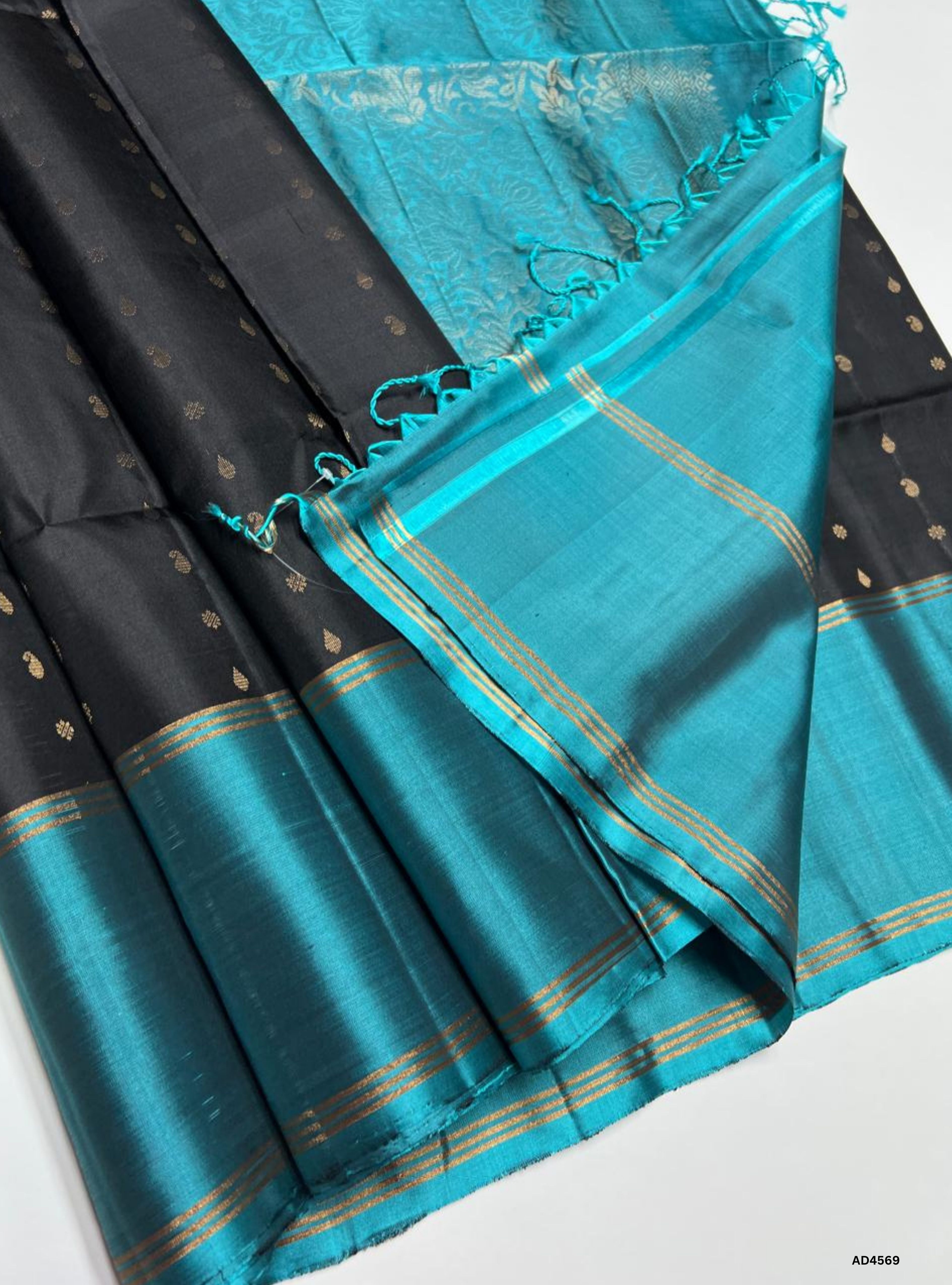 Black & Rama Blue - Soft Silk Saree