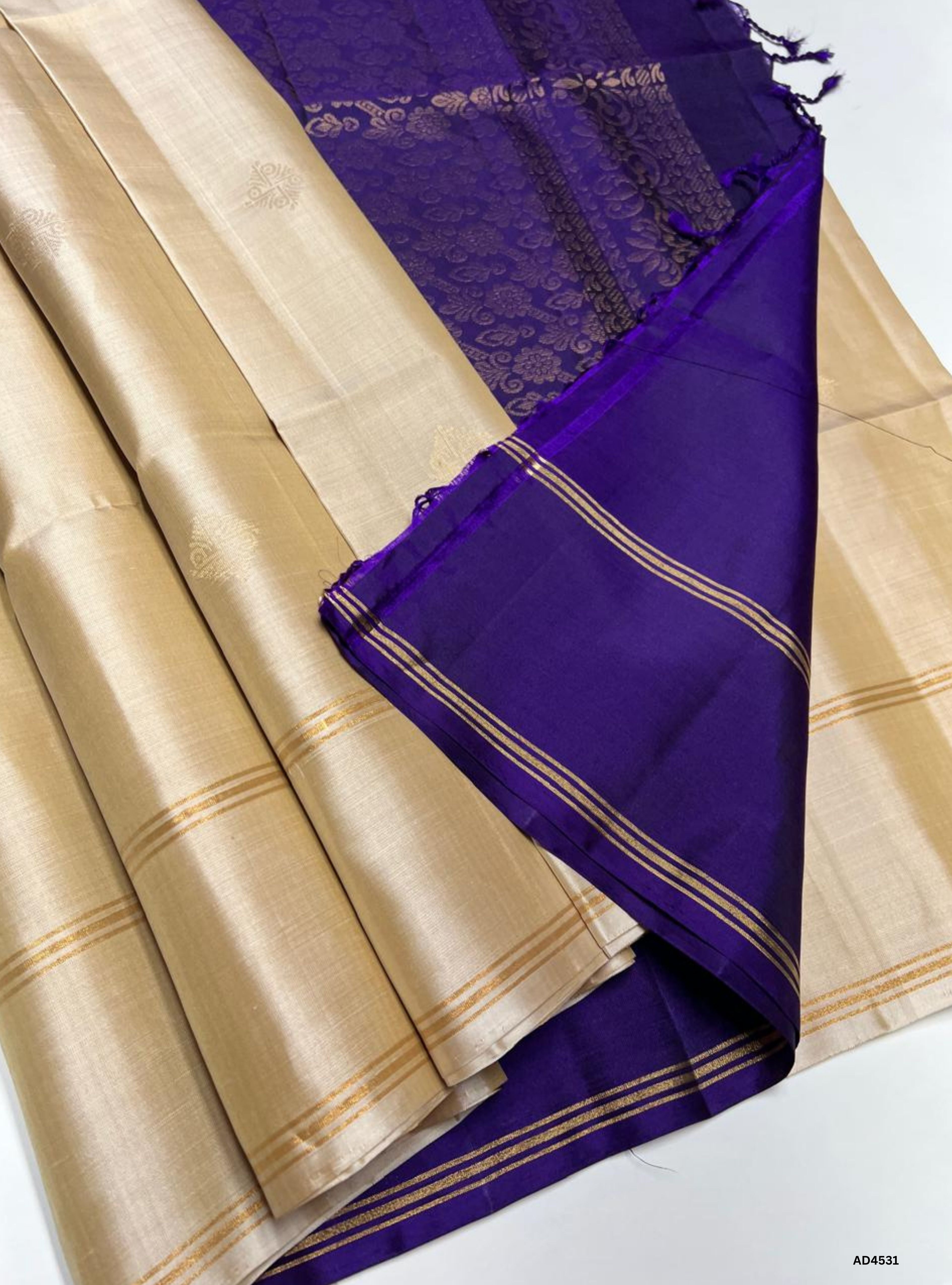 Ivory & Purple - Soft Silk Saree