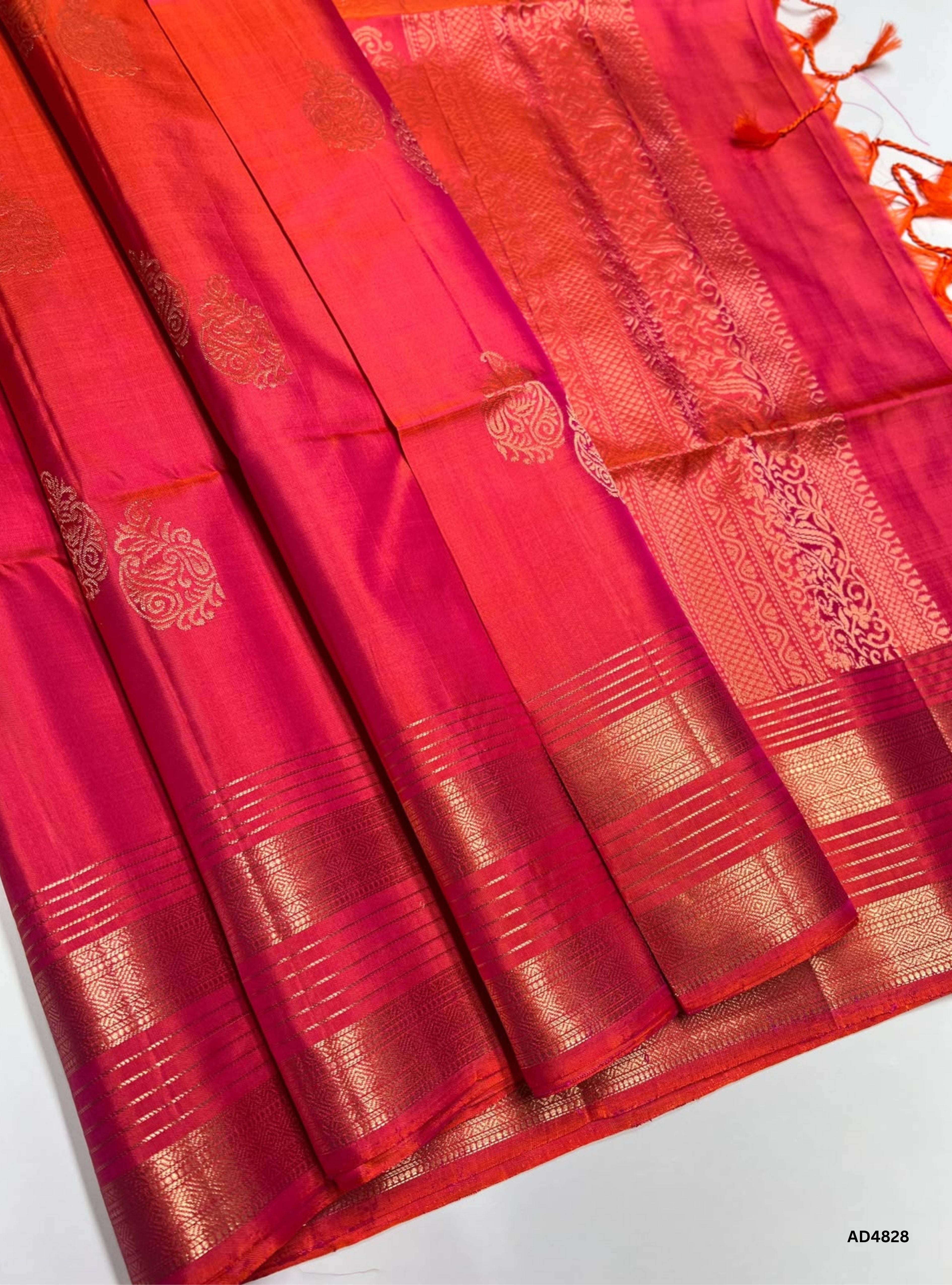 Orangish Pink - Kanchi Border Soft Silk Saree