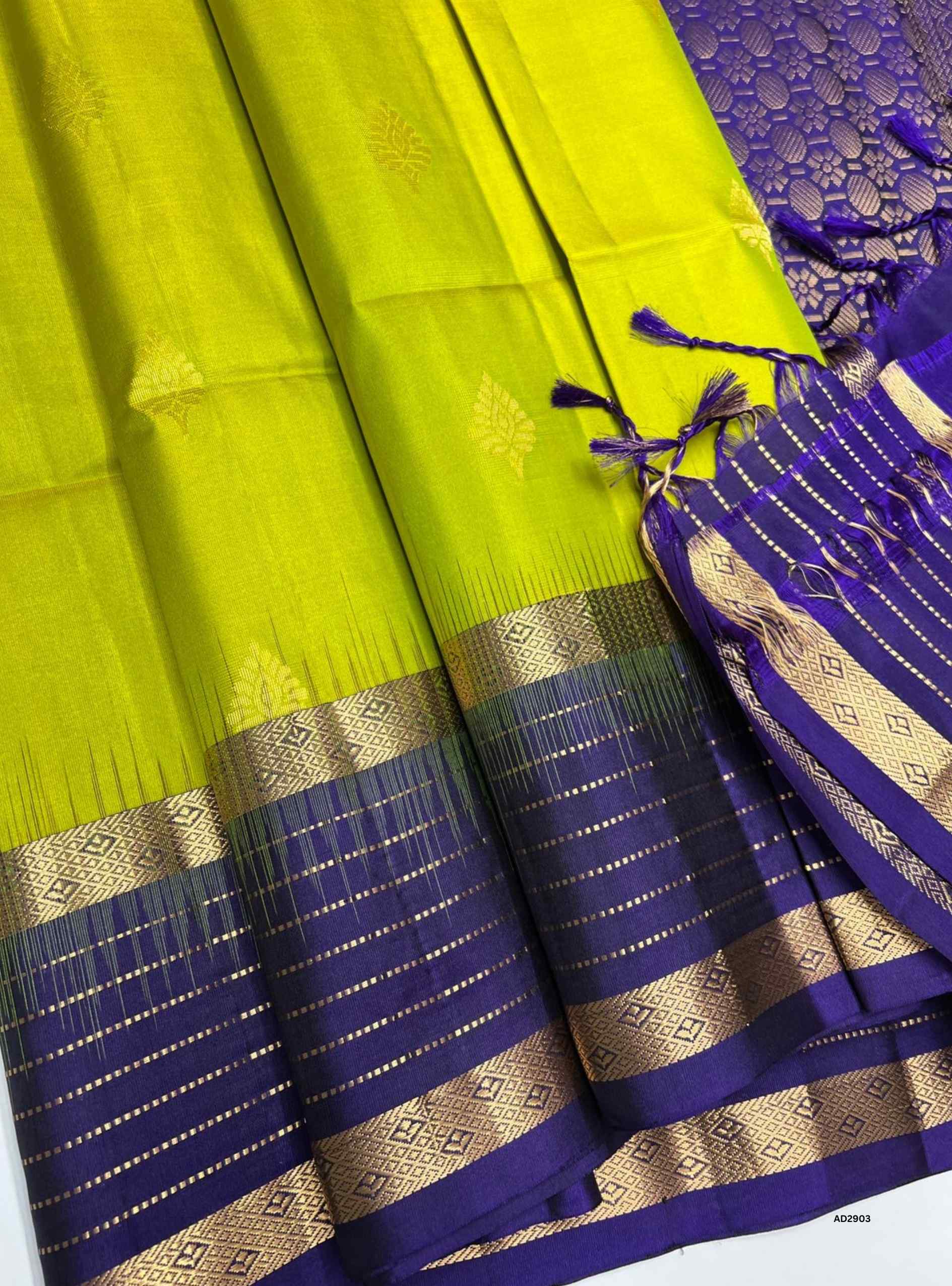 Parrot Green & Violet - Soft Silk Saree