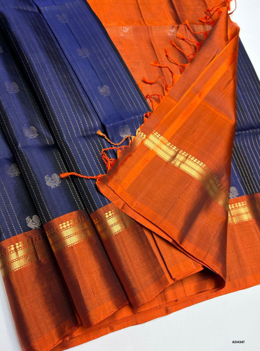 Navy Blue & Rust - Vairoosi X Kanchi Border