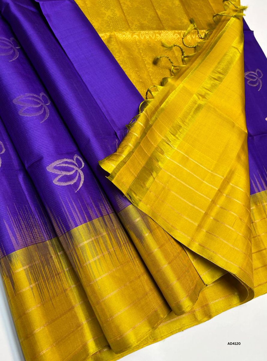 Violet & Musted Yellow - Fancy Border Soft Silk Saree