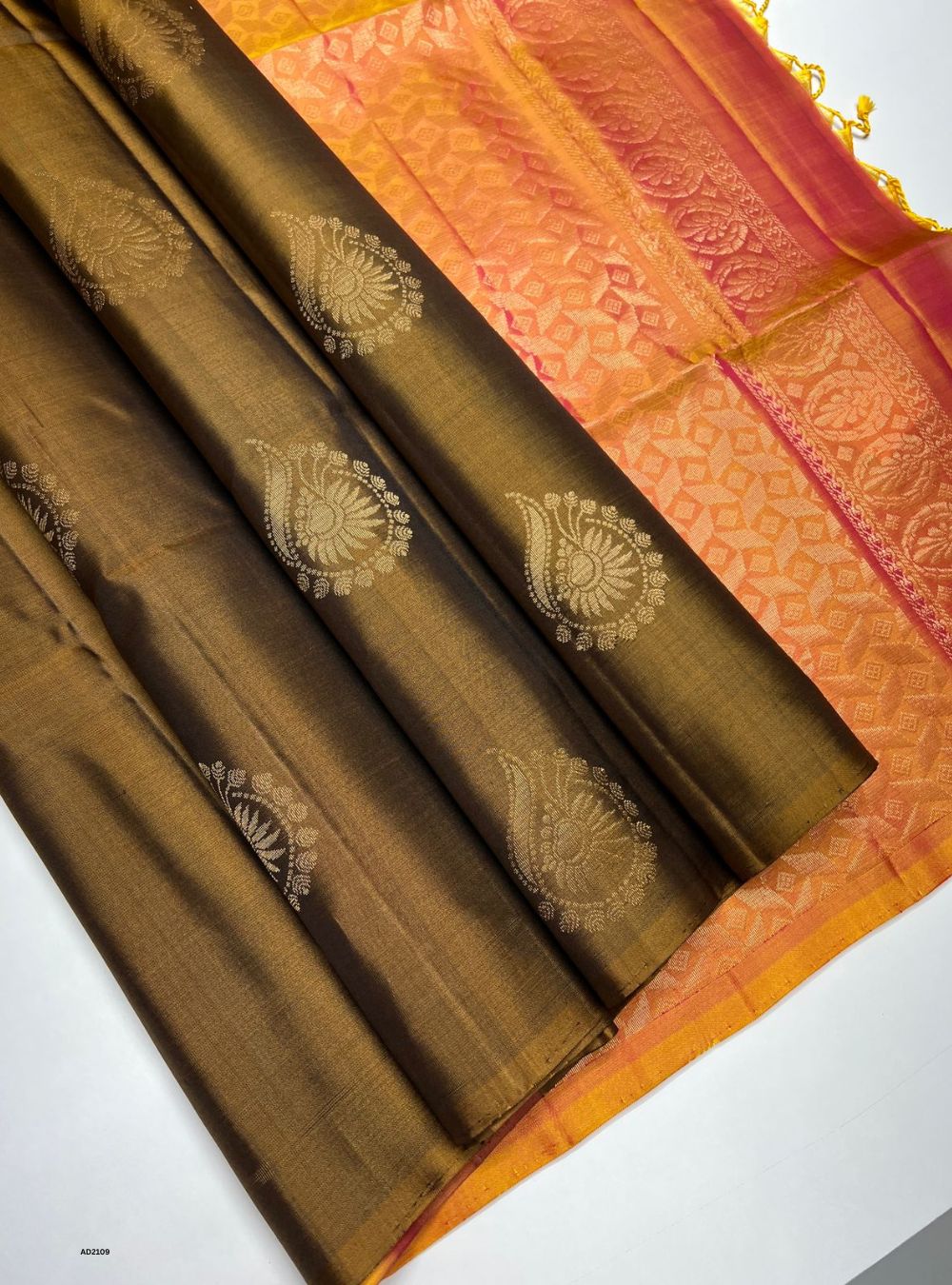 Brown & Yellow Pink - Soft Silk Saree